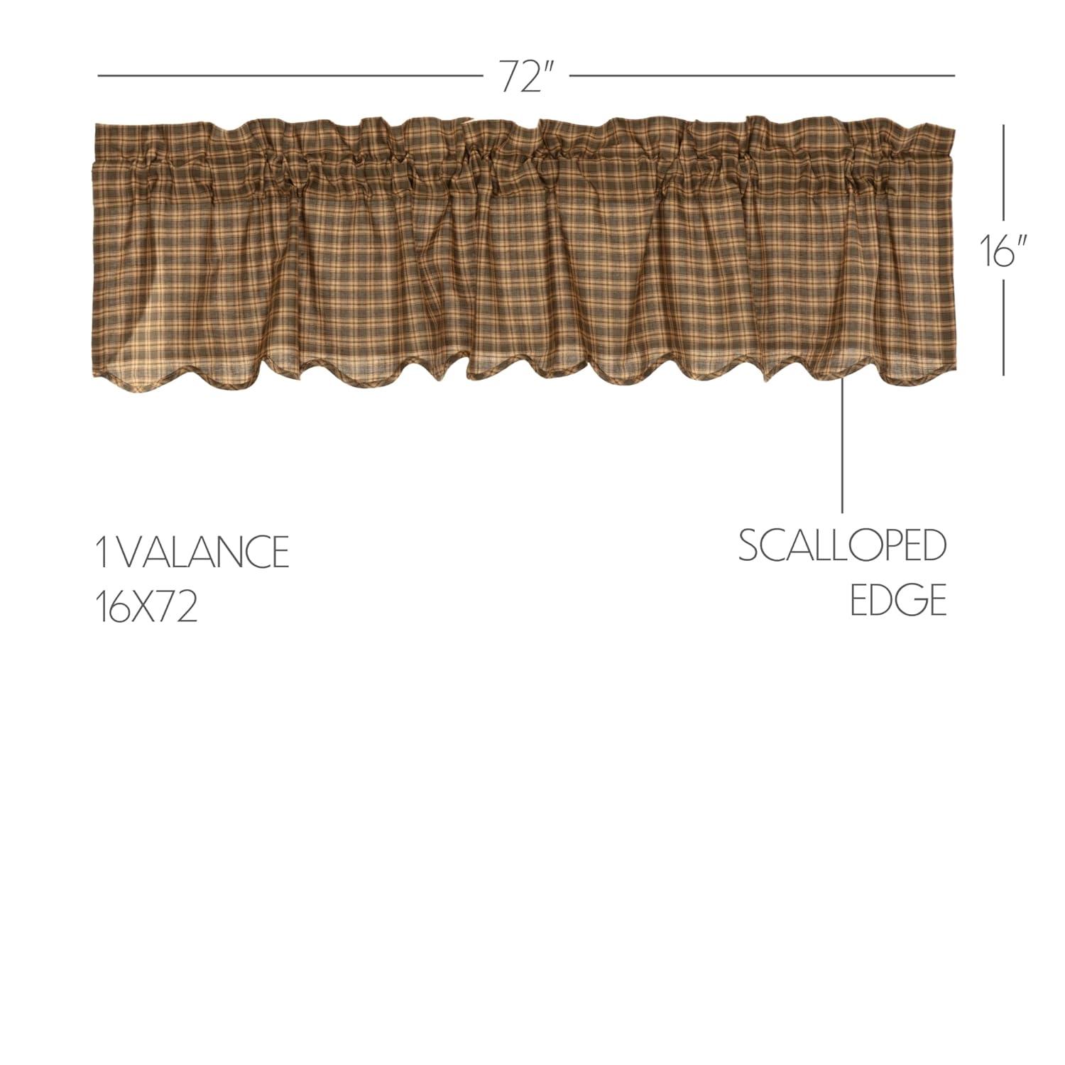 VHC Brands Ridge Plaid Cotton Rustic Kitchen Curtains Rod Pocket Hanging Loops 16x72 Valance, Cedar Green