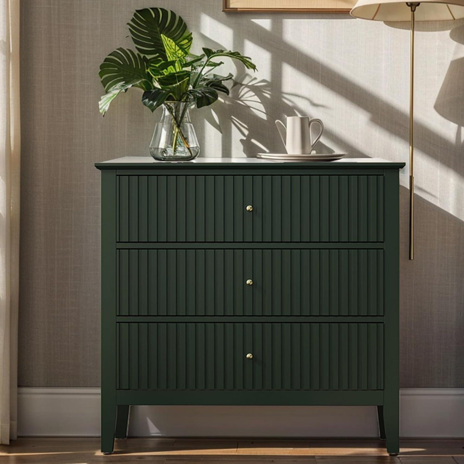 Green Painted Wood 3-Drawer Modern Dresser