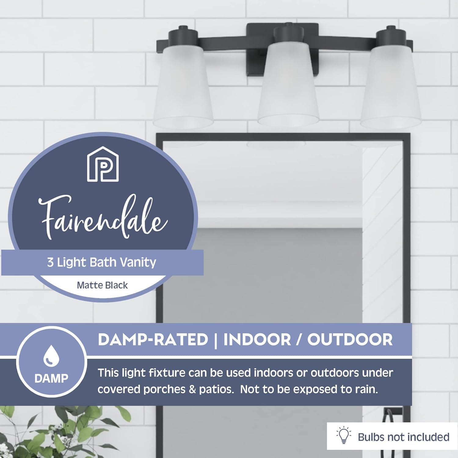 Prominence Home Fairendale 3-Light Matte Black Bathroom Vanity Light with Frosted Glass Shade