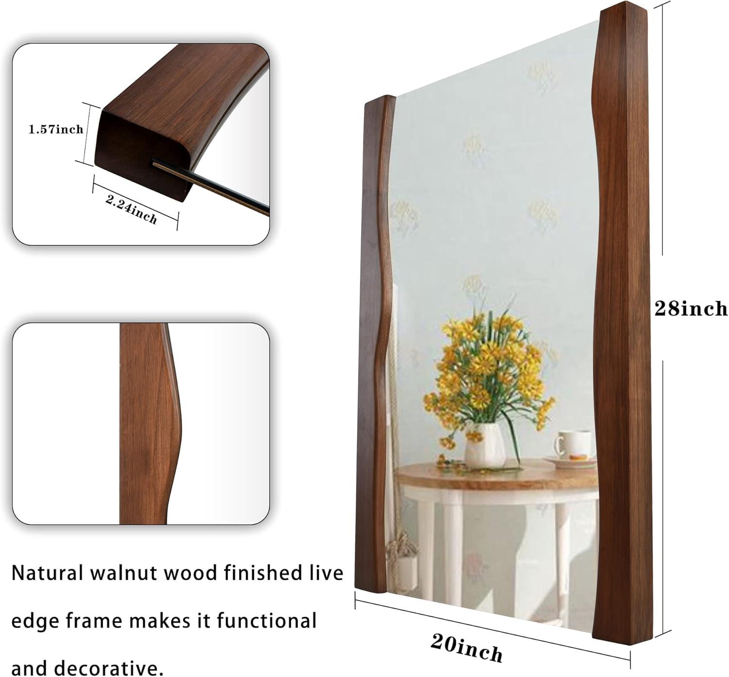 Rectangular Brown Wood Wall Mount Mirror with Live Edge Frame