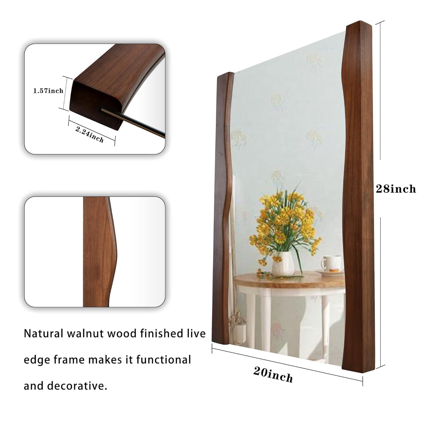 Tanmicoshomy Rectangle Wood Bathroom Mirror with Live Edge Wooden Frame, Asymmetrical Mirror 20 x 28 Inch for Bedroom, Living Room or Entryway