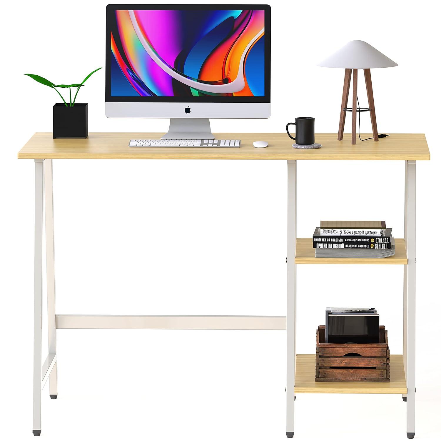 SHW Trestle 43-Inch Home Office Computer Desk, Oak