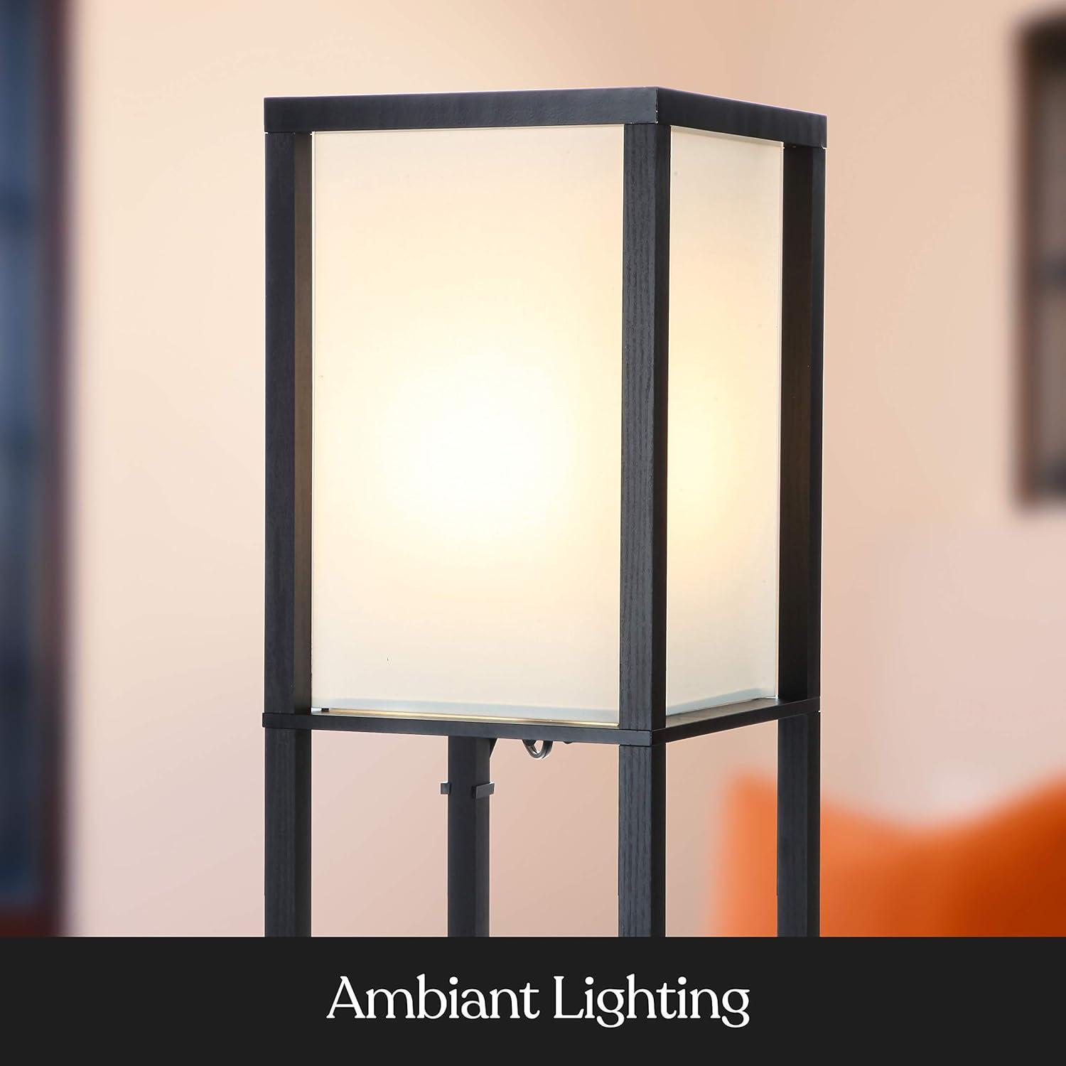 Brightech Maxwell 63 in. USB and Wireless Charging LED Floor Lamp with White Fabric Square Shade
