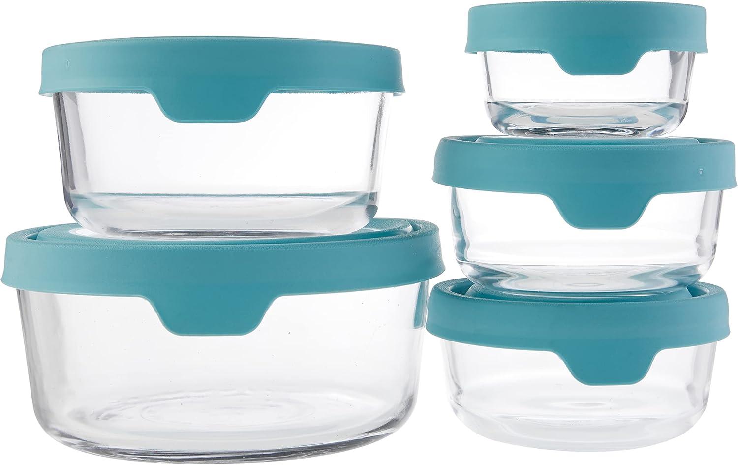 Anchor Hocking 13294AHG18 Trueseal Glass Food Storage with Mineral Blue Lids - 10 Piece Set