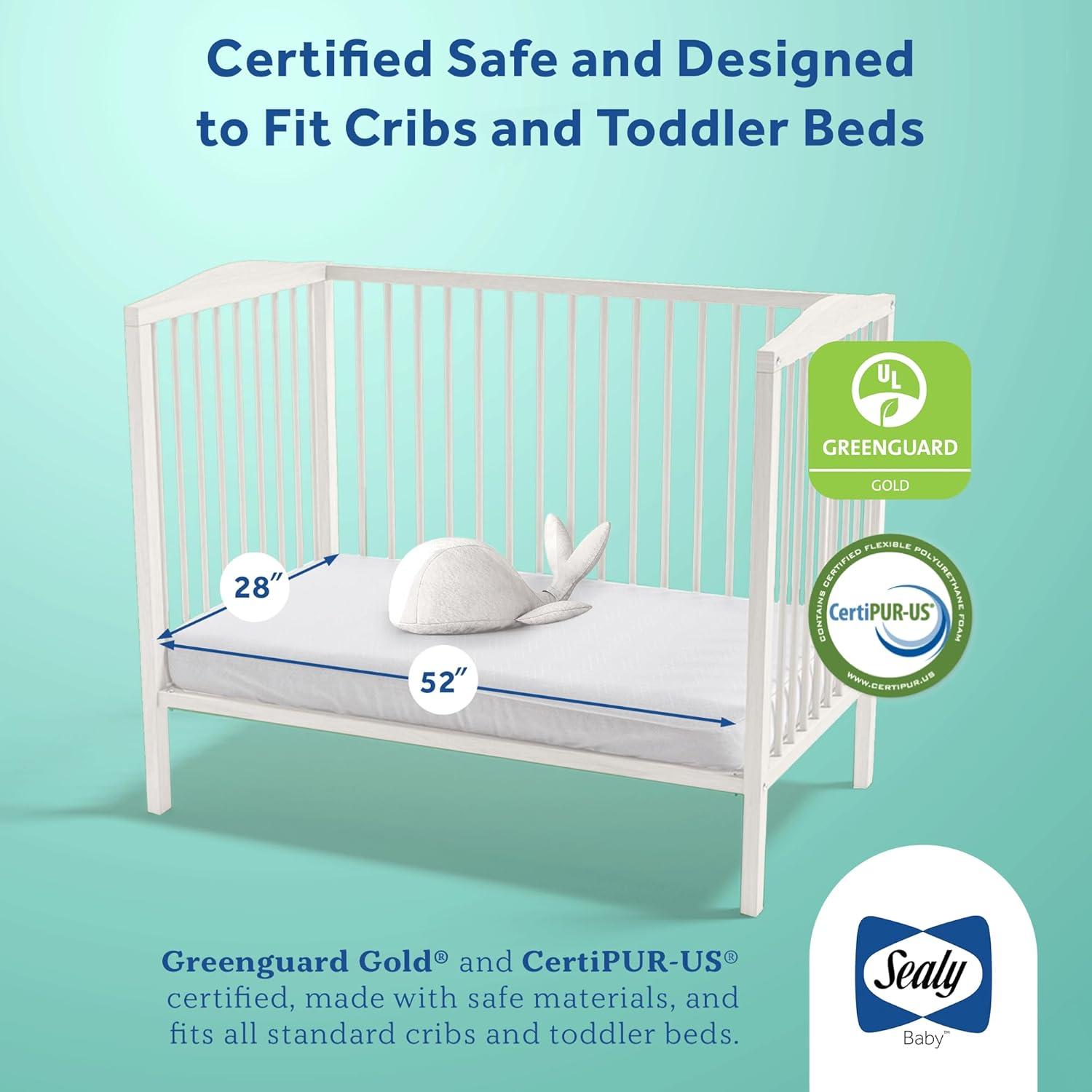 Sealy Posturepedic Grace Breathable Hypoallergenic 2-Stage Waterproof Baby Crib Mattress & Toddler Bed Mattress, GREENGUARD Gold Certified, 52" x 28"