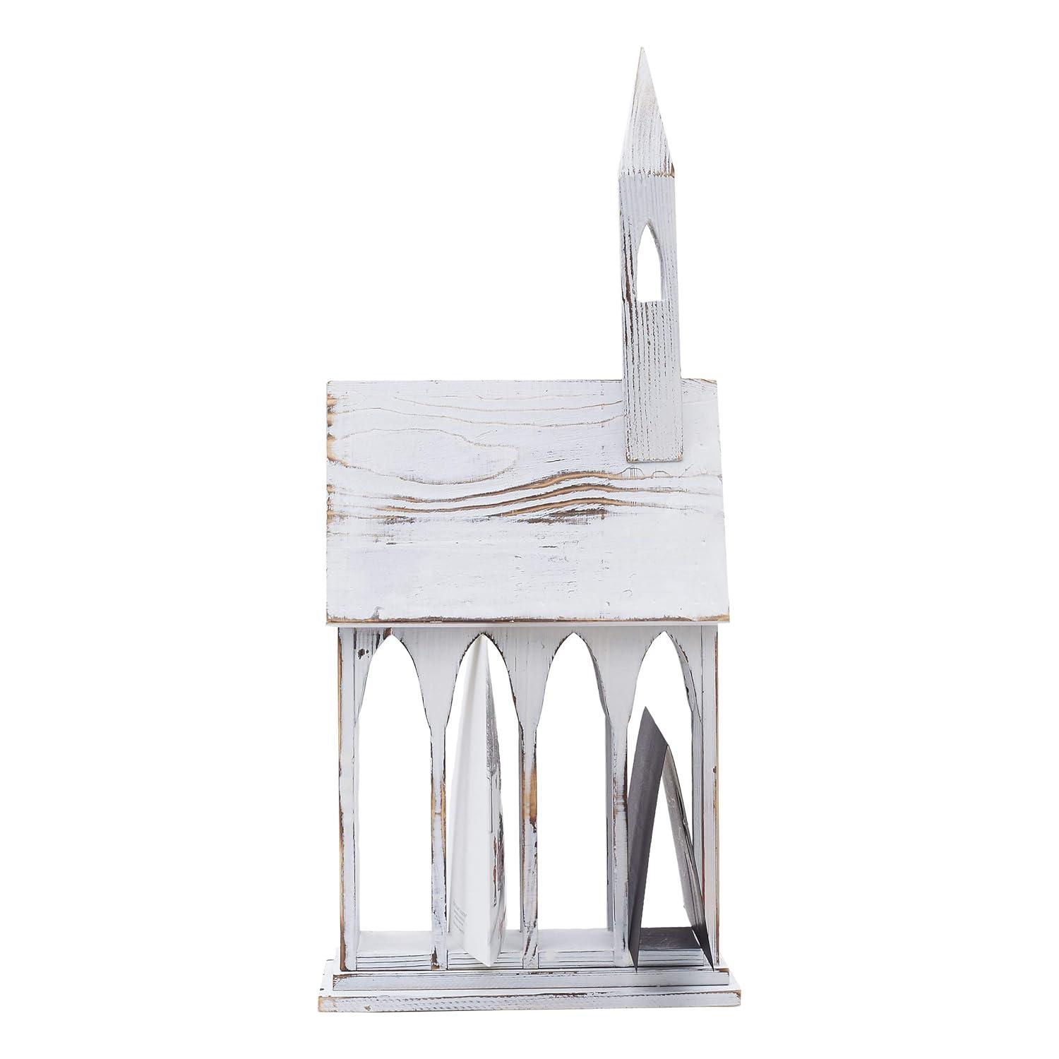 Gallerie II 24" Rustic White Church Chapel w/ White Roof Easter & Christmas Card Mail Holder