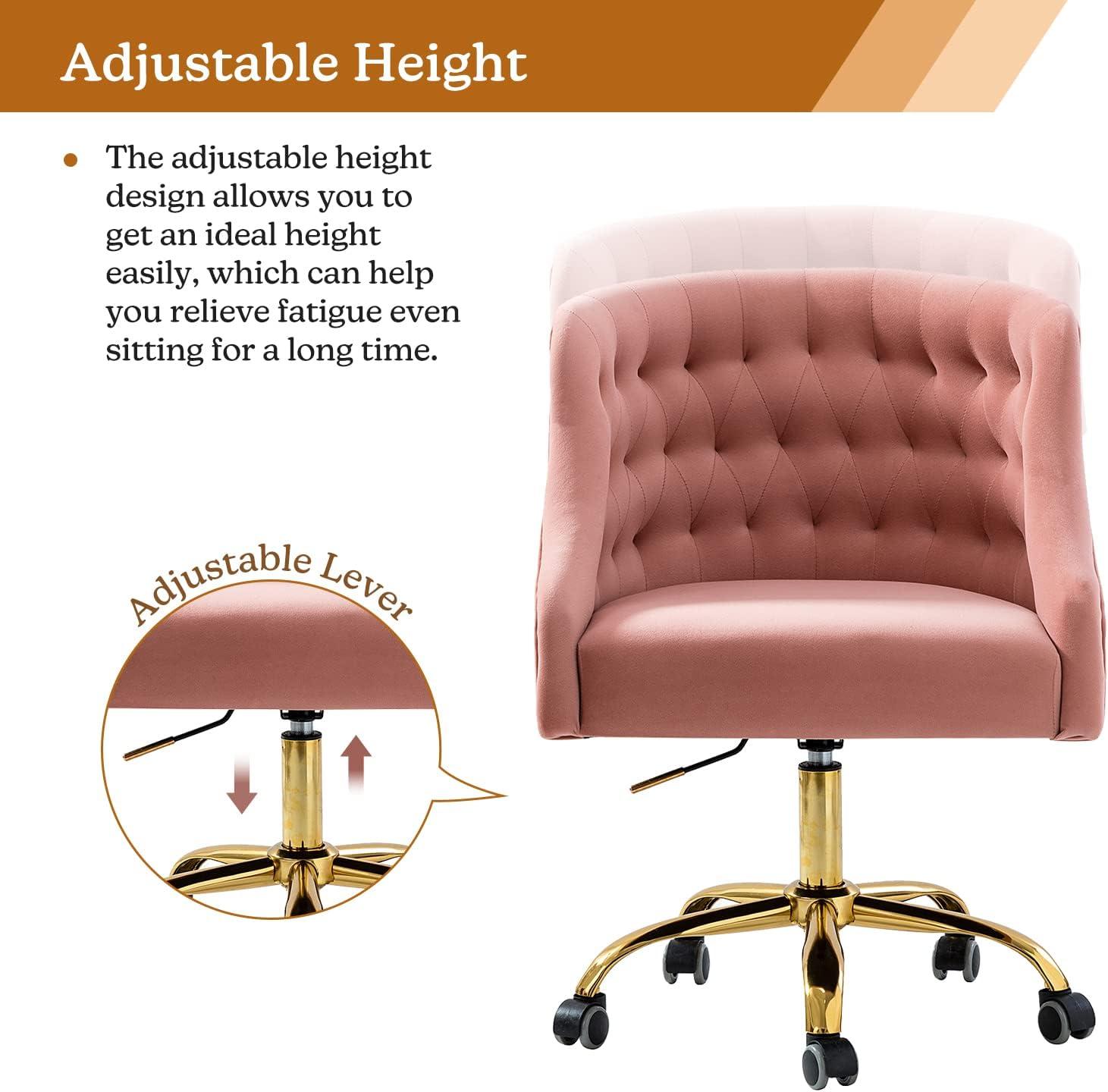 Modern Home Task Chair Swivel Rolling Computer Velvet Fabric Gold Legs Makeup Vanity Chairs Adult Pink