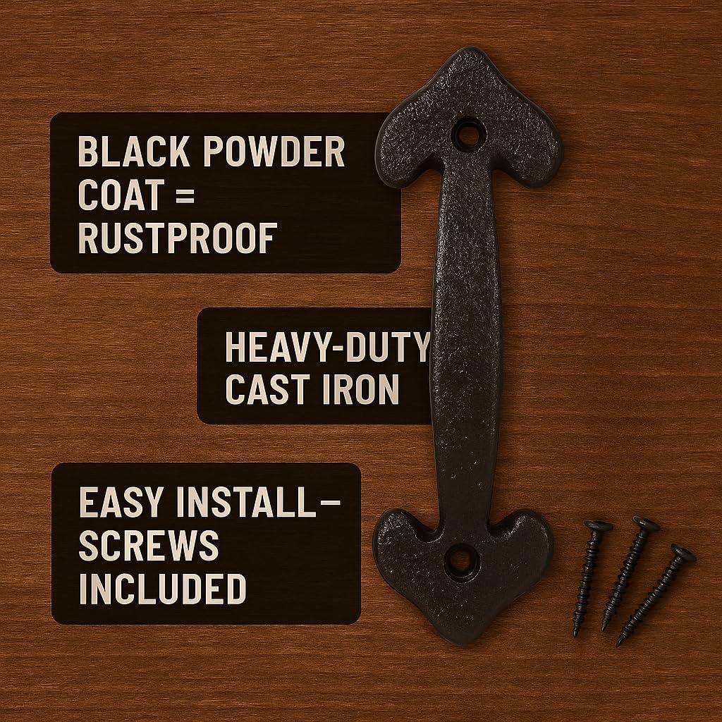 VivaLight 7 Inch Rustic Heart Design Gate Handle, Black Steel Door Pull with Screws, Decorative Hardware for Garden Shed, Garage, Fence, Cabinet, Pantry, Closet, and Interior Doors, Vintage