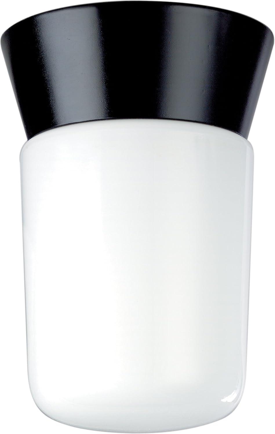 Sleek Outdoor 8" Black Ceiling Mount with Frosted Glass Shade