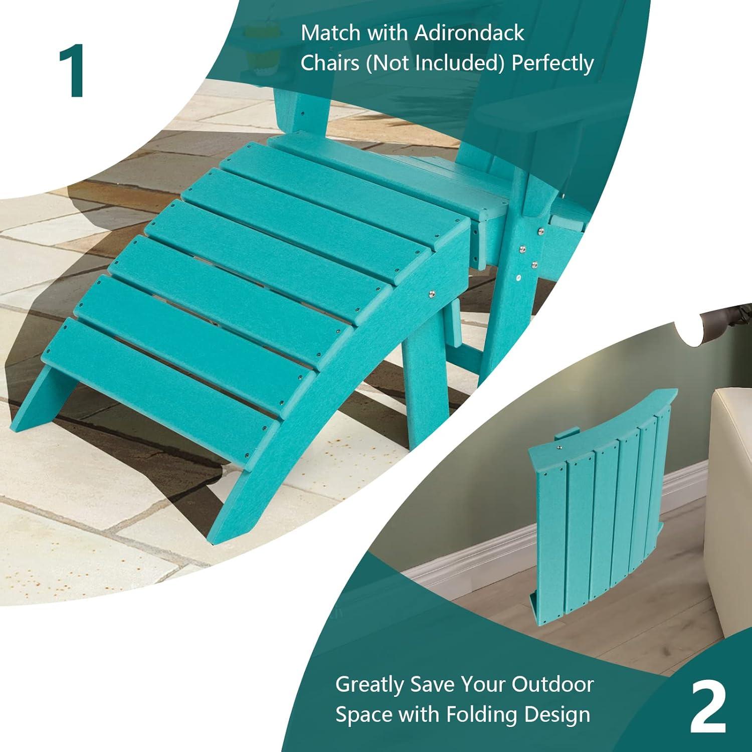 Turquoise HDPE Folding Adirondack Outdoor Footrest