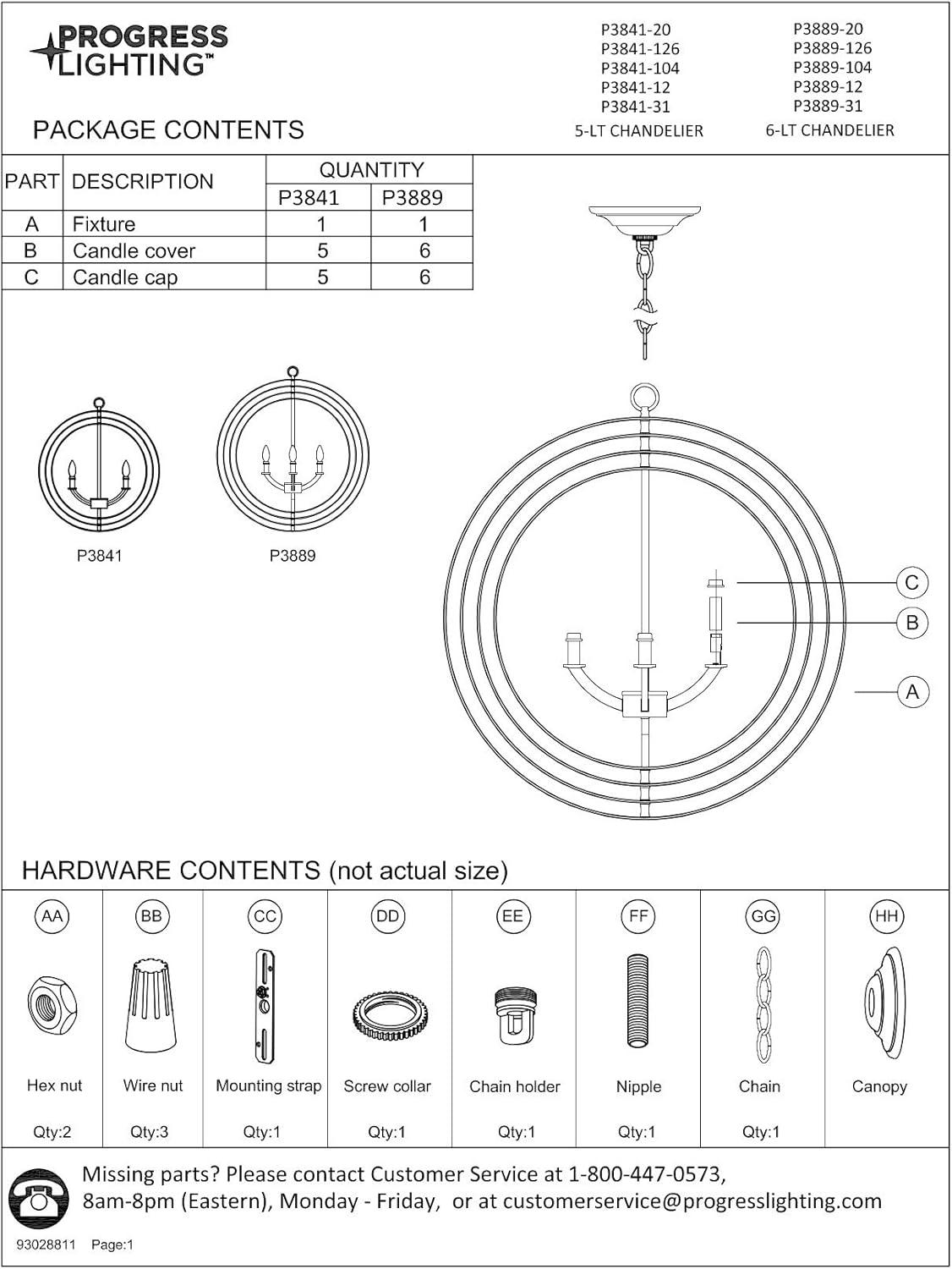 Progress Lighting, Equinox Collection, 6-Light Chandelier Pendant, Polished Nickel, Armillary Sphere Shade