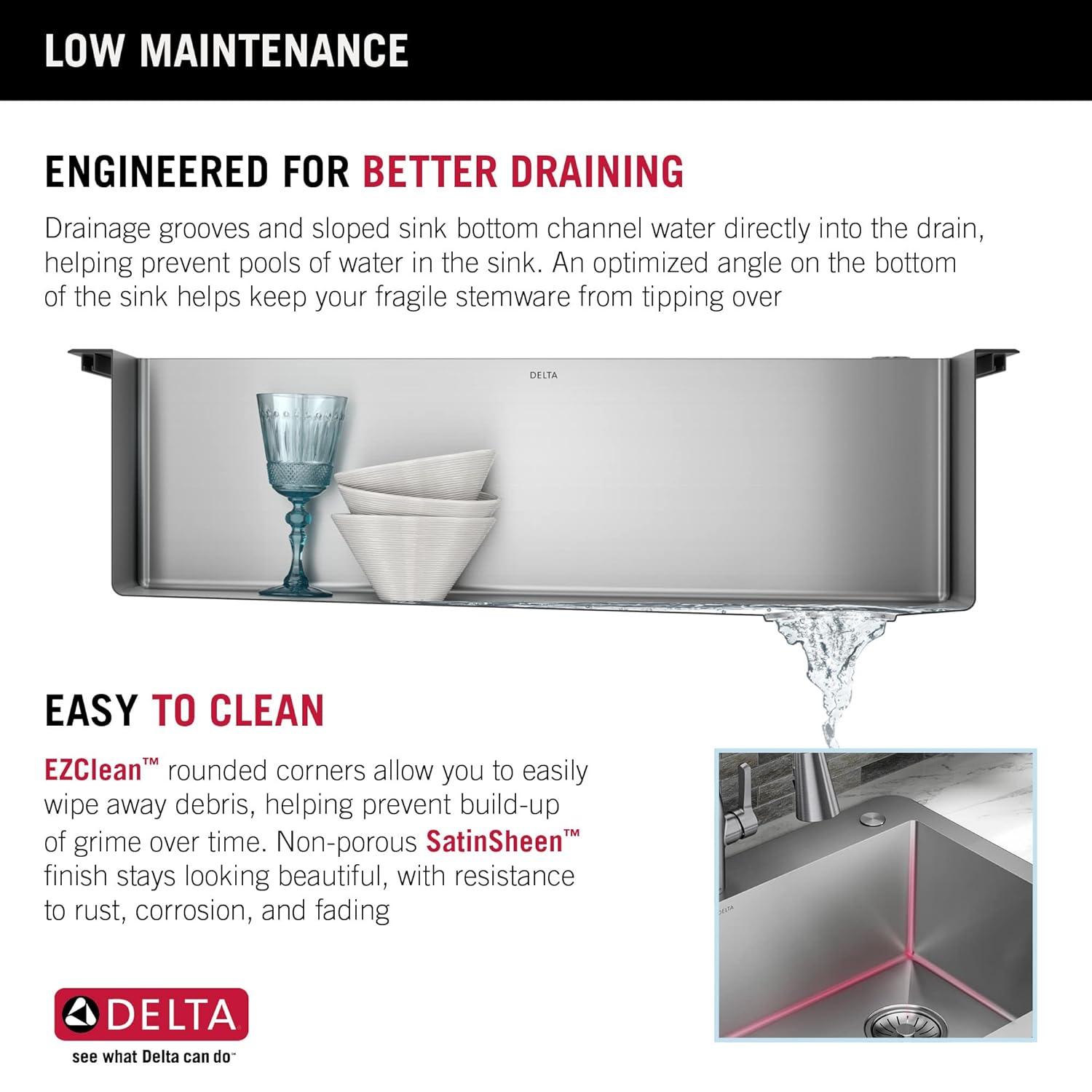 Delta Marca™ Drop-In Undermount Stainless Steel Single Bowl Kitchen Sink with Accessories