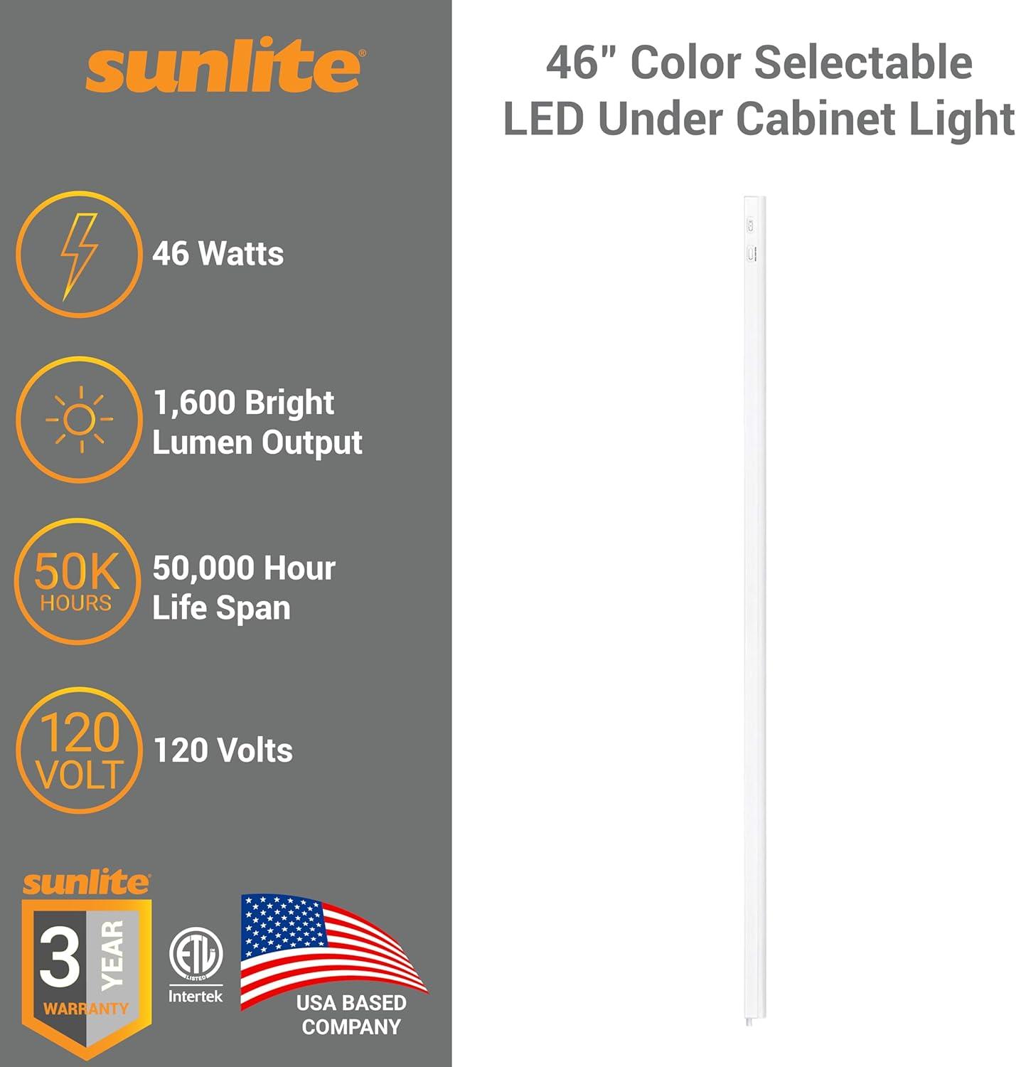 Sunlite LED Linkable Under Cabinet Light Fixture, Adjustable Color 30K/40K/50K, 16 Watts, 1600 Lumens, Kitchens, Bathrooms, Offices, Workbenches, ETL Listed, 46 inch, CCT