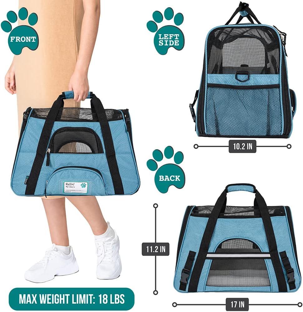 PetAmi Airline Approved Pet Carrier for Cat Dog, Soft Sided Travel Supplies Accessories, Ventilated Carrying Bag Kitten Puppy (Light Blue, Small)