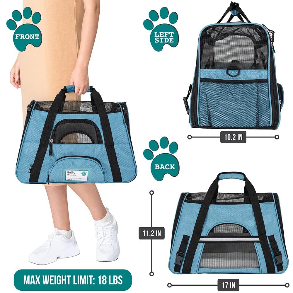 PetAmi Airline Approved Pet Carrier for Cat Dog, Soft Sided Travel Supplies Accessories, Ventilated Carrying Bag Kitten Puppy (Light Blue, Small)
