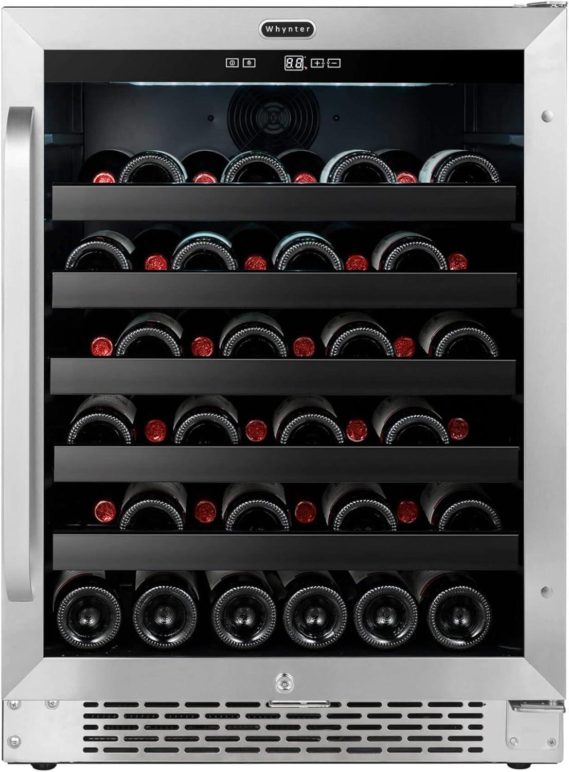 Whynter BWR-408SB 24 inch Built-In 46 Bottle Undercounter Stainless Steel Wine Refrigerator with Reversible Door, Digital Control, Lock and Carbon Filter