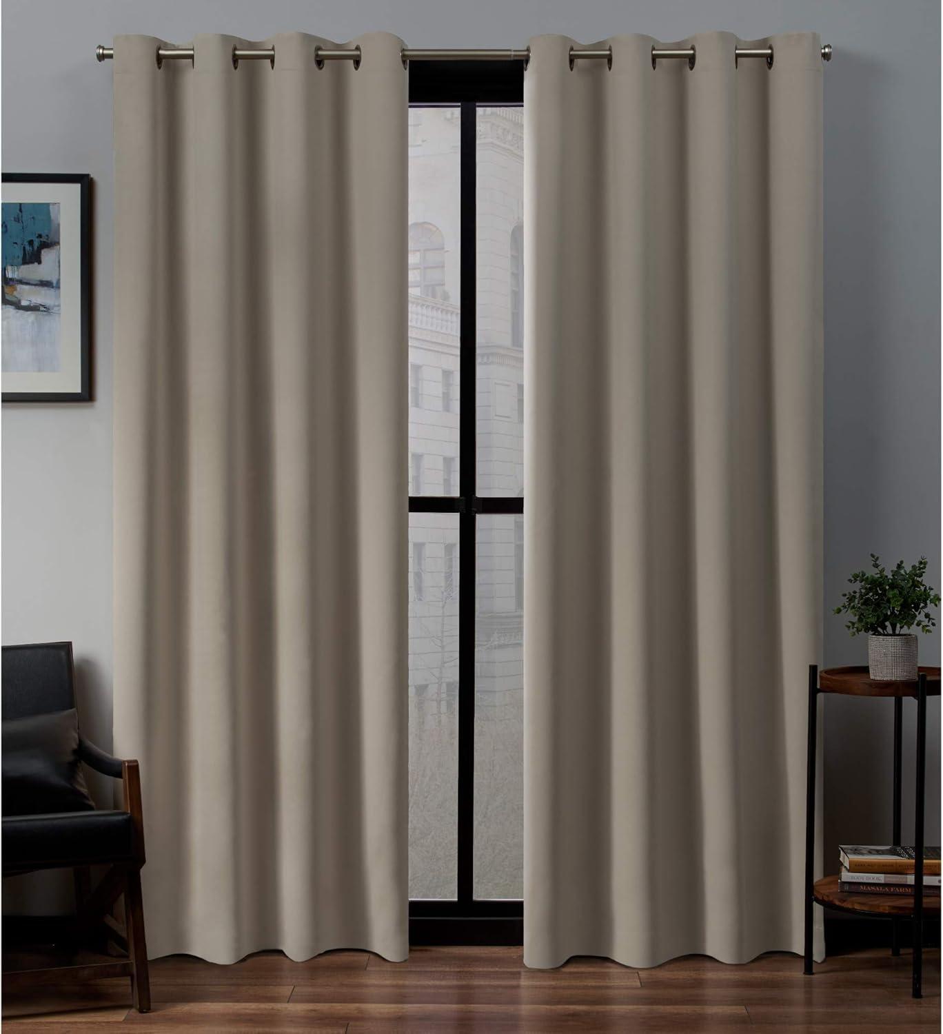 Stone Sateen Twill Blackout Grommet Curtain Panels, 52"x84"