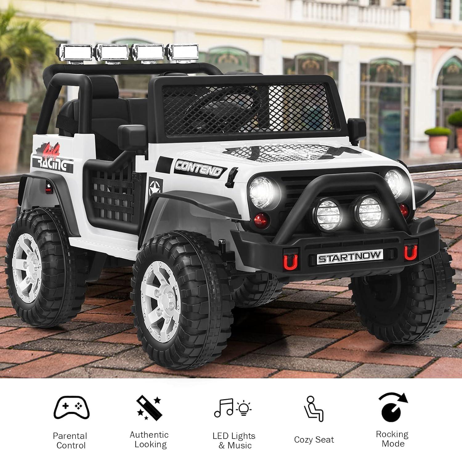 Costway 12V Kids Ride On Truck Remote Control Electric Car with Lights&Music White