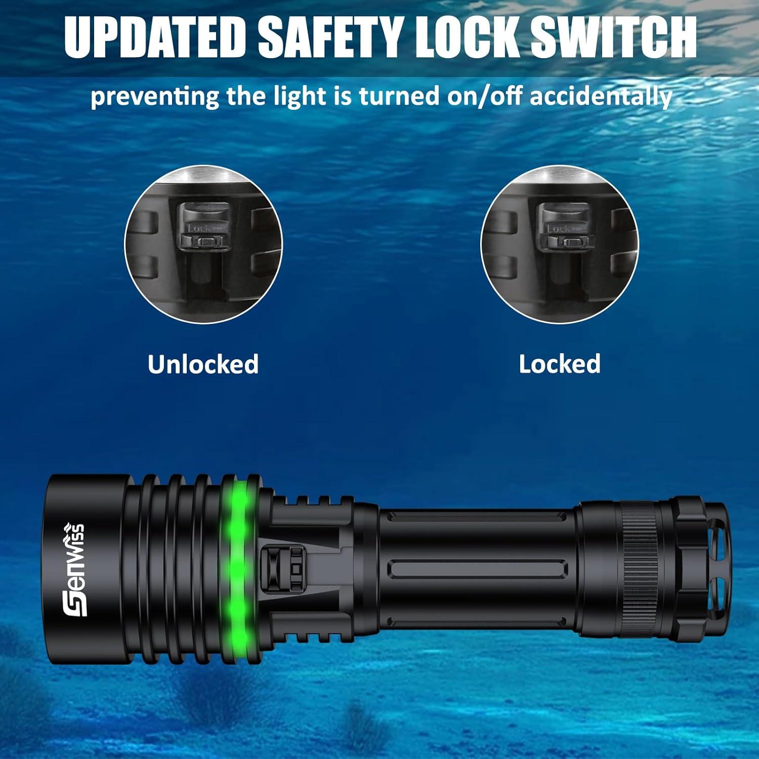 Genwiss Dive Light 2000 Lumen, 150M Waterproof Flashlight, Underwater Flashlight with Type-C Charging, Professional Diving Flashlight for Scuba Diving