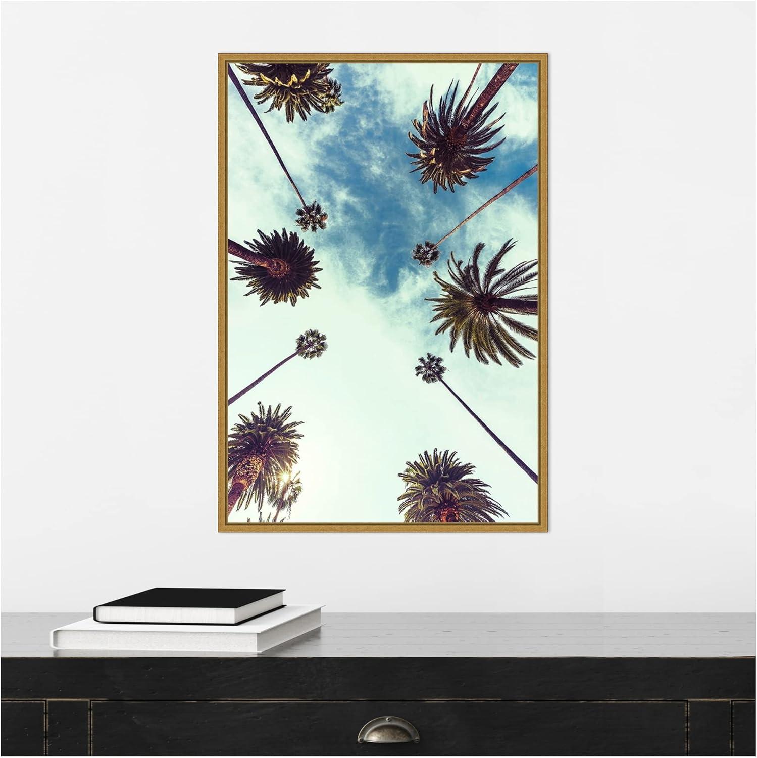 Palm Sky 2 Framed Canvas Wall Art in Gold