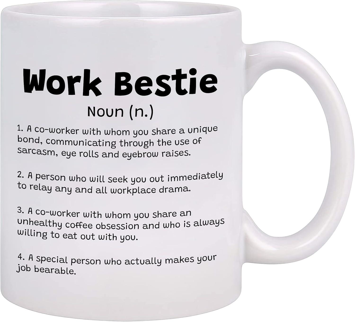 Novelty Ceramic Coffee Mug Work Bestie Noun Definition Mugs Funny Mug Anniversary Birthday Christmas Gifts Tea Cups Home Decor, 11 Oz