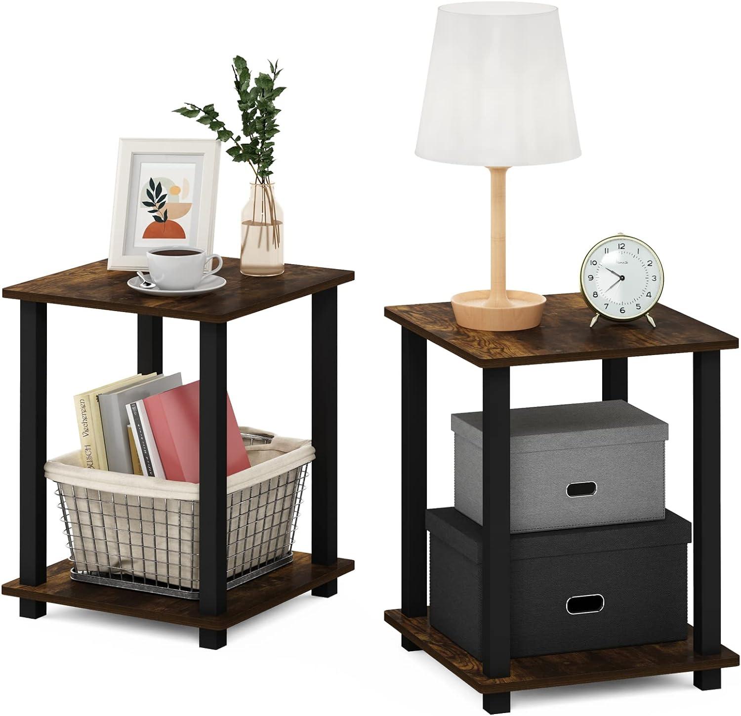 Furinno Simplistic End Table, Set of Two, Amber Pine/Black