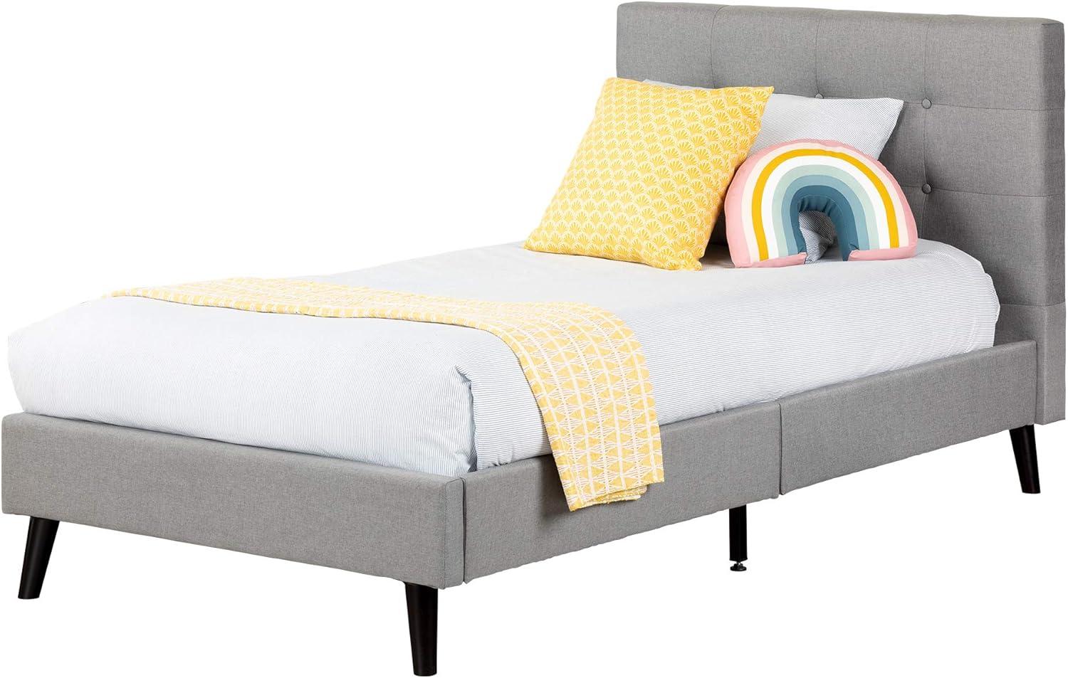 Twin Fusion Medium Gray Upholstered Platform Bed with Tufted Headboard