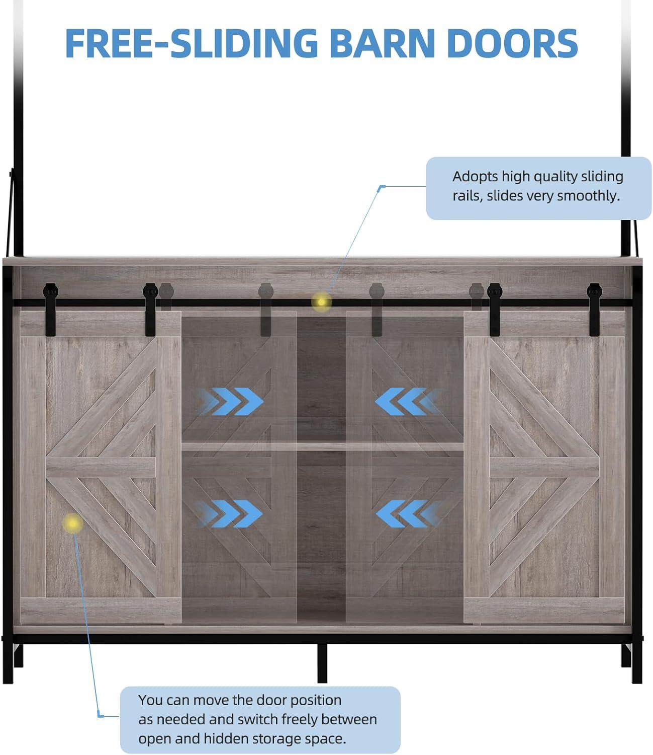 iSunirm 55-75 Gallon Aquarium Stand with Shelf, Fish Tank Stand with Power Outlets and LED Lights, Heavy Duty Reversible Aquarium Stand with Cabinet, for Fishes and Reptiles, 49.2"L*18.9"W, Black Oak