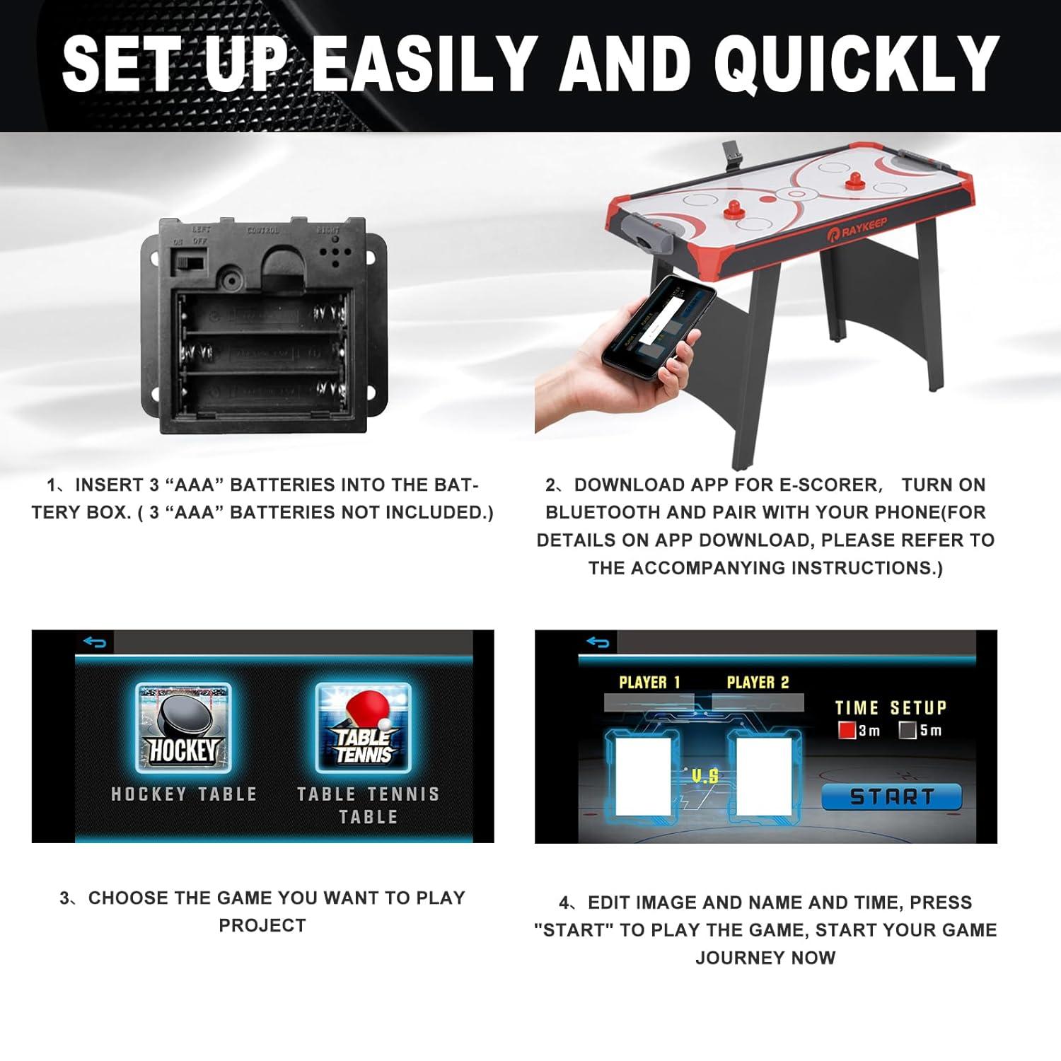 RayChee 48'' Black and Red MDF 2-in-1 Air Hockey and Table Tennis Game Table