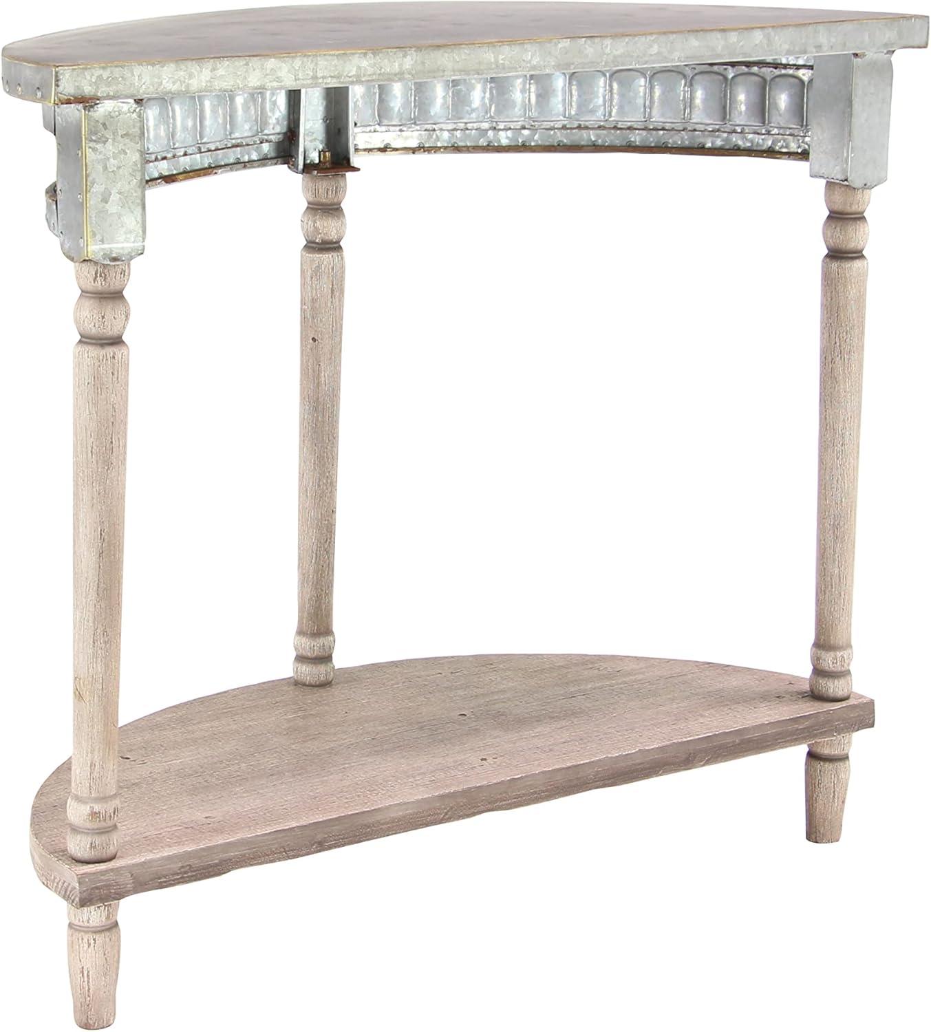 Traditional Half Round Side Table Beige - Olivia & May: Sturdy Iron Entryway Console with Shelf