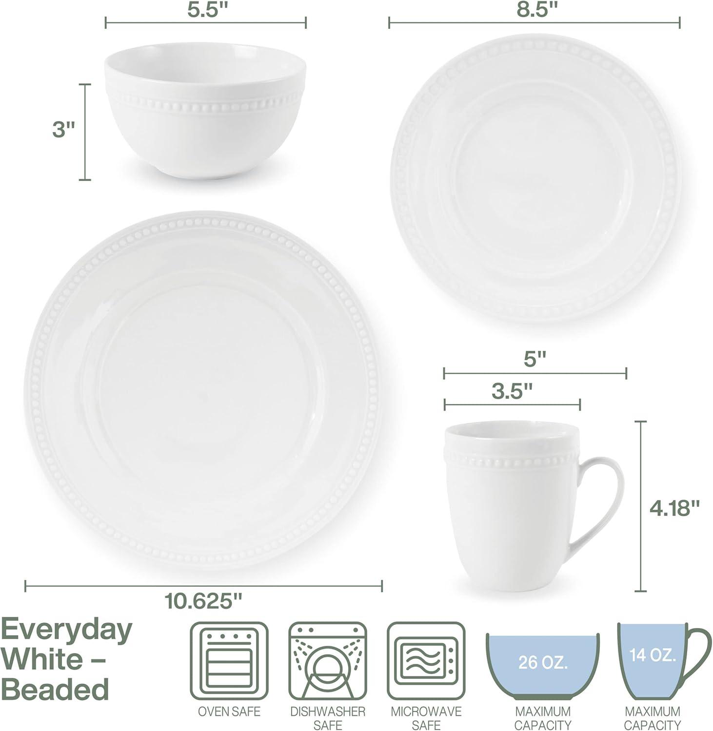 White Porcelain Beaded Dinnerware Set, Service for 4