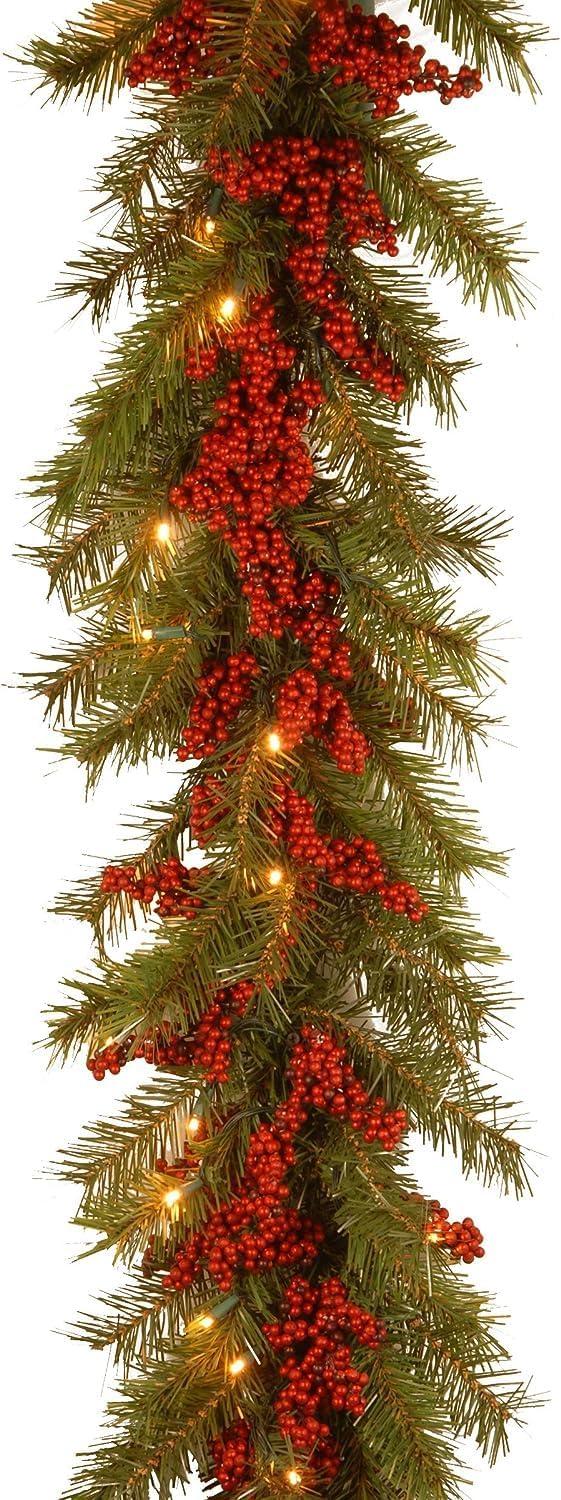 9ft Pre-Lit Valley Pine Garland with Red Berries