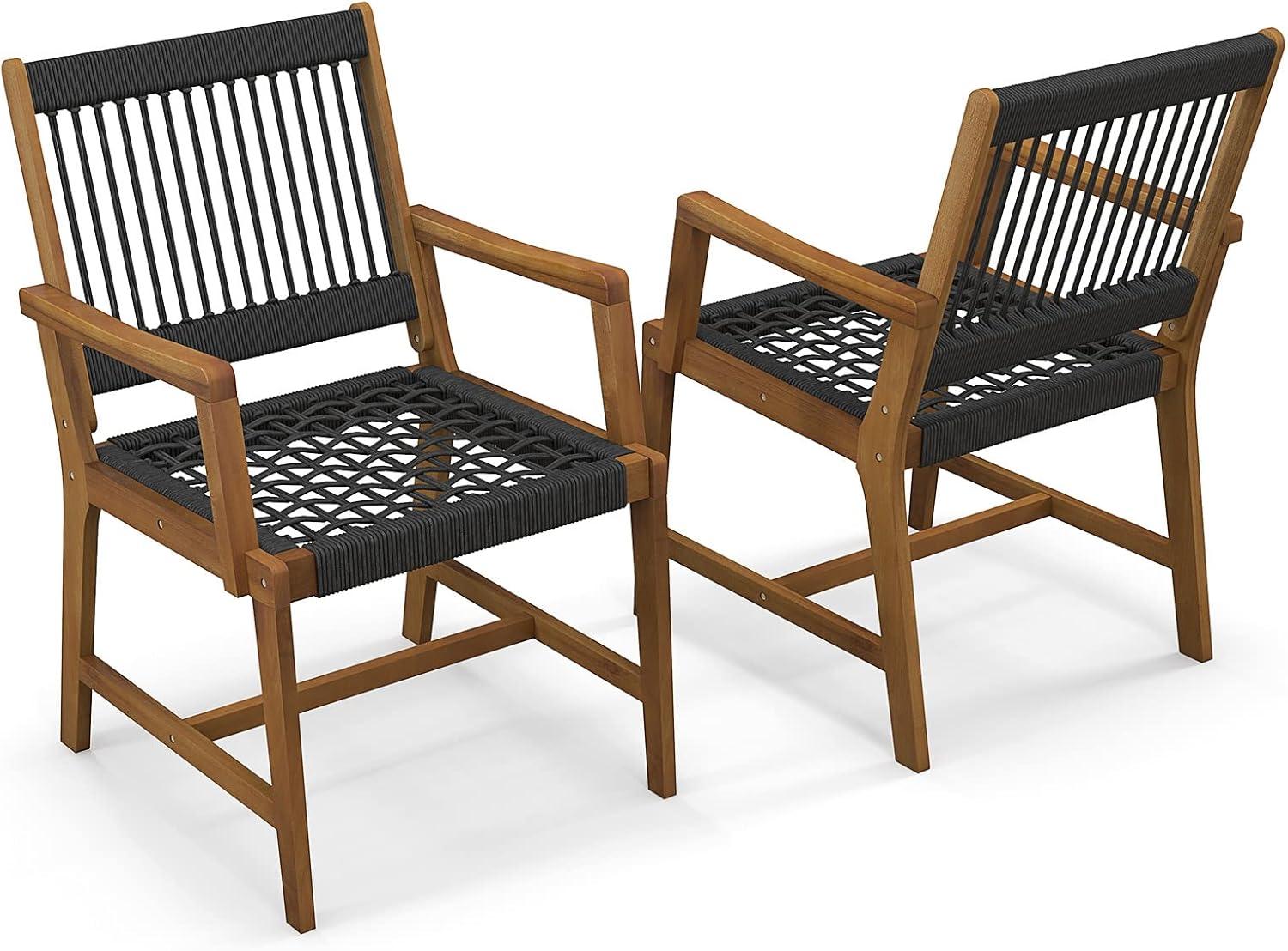 Barara King Outdoor Patio Dining Chairs,Set of 2 Patio Acacia Wood Dining Chairs with Armrests for Lawn Yard