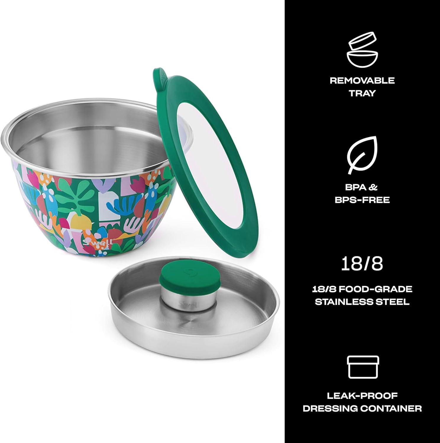 Salad Bowl Kit 64oz, Hillside Lavender, Comes with 2oz Mini Canister and Removable Tray for Organization, Leakproof, Easy to Clean, Dishwasher Safe