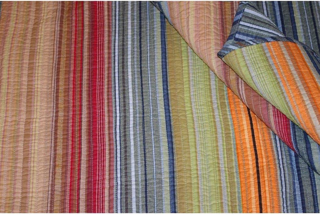 Benjara Huascaran 3 Piece Fabric Queen Size Quilt Set with Channel Stitching, Multicolor