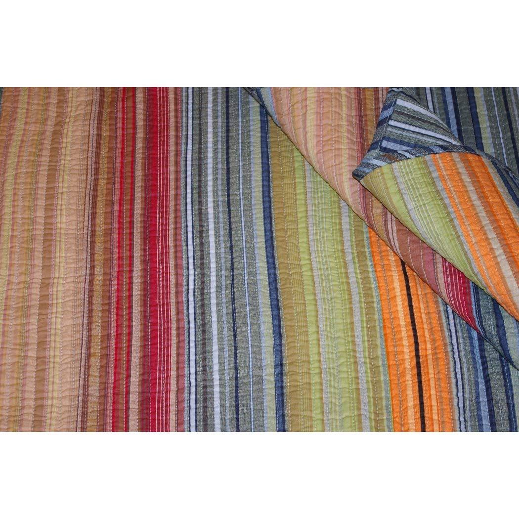 Benjara Huascaran 3 Piece Fabric Queen Size Quilt Set with Channel Stitching, Multicolor