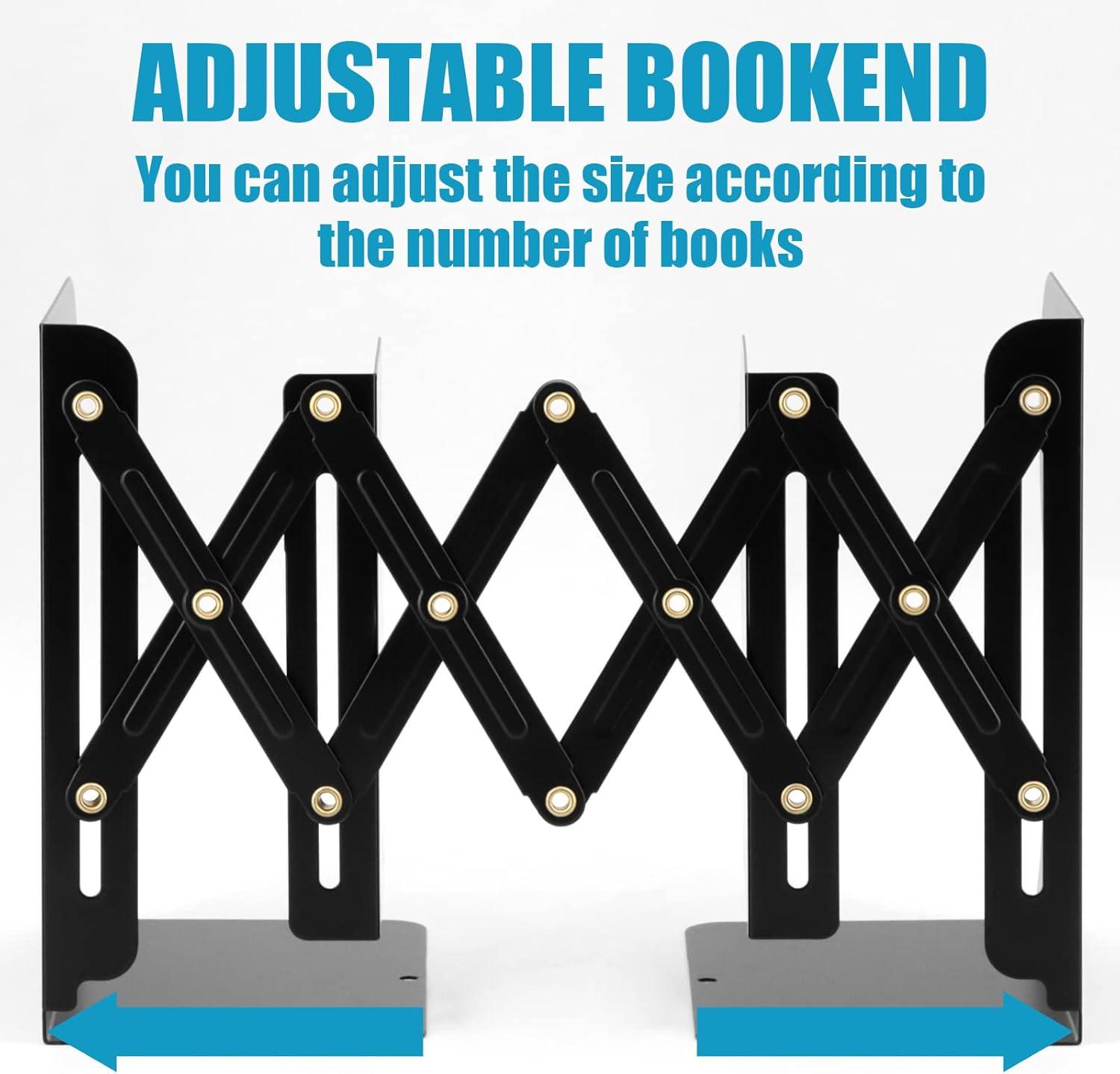 Adjustable Book End Metal Bookends Book Holder for Shelves Book Organizer for Desk Suitable for Office Home and School Black