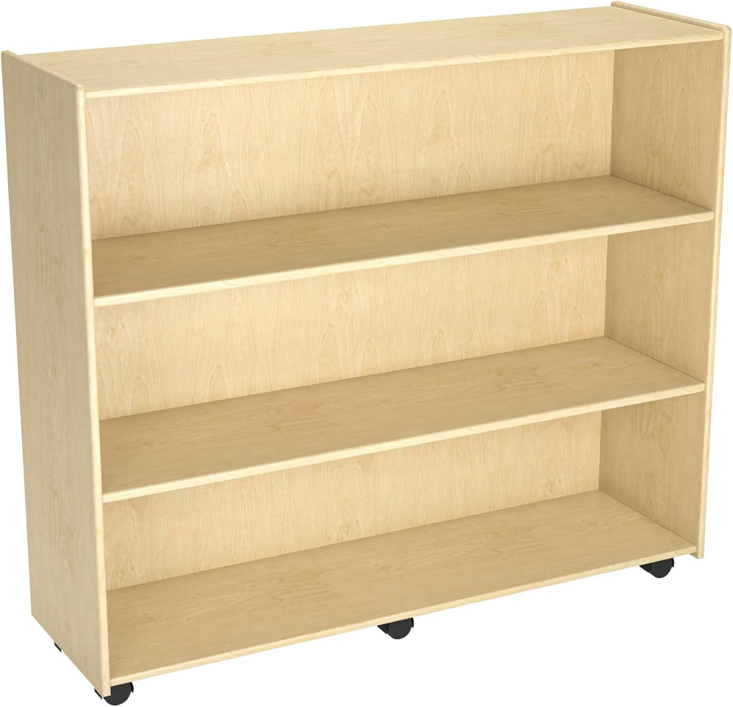 Childcraft Mobile Open Shelving Unit for Classrooms, 3-Shelf Wooden Book and Toy Organizer Bookcase, 47-3/4 x 14-1/4 x 42 Inches