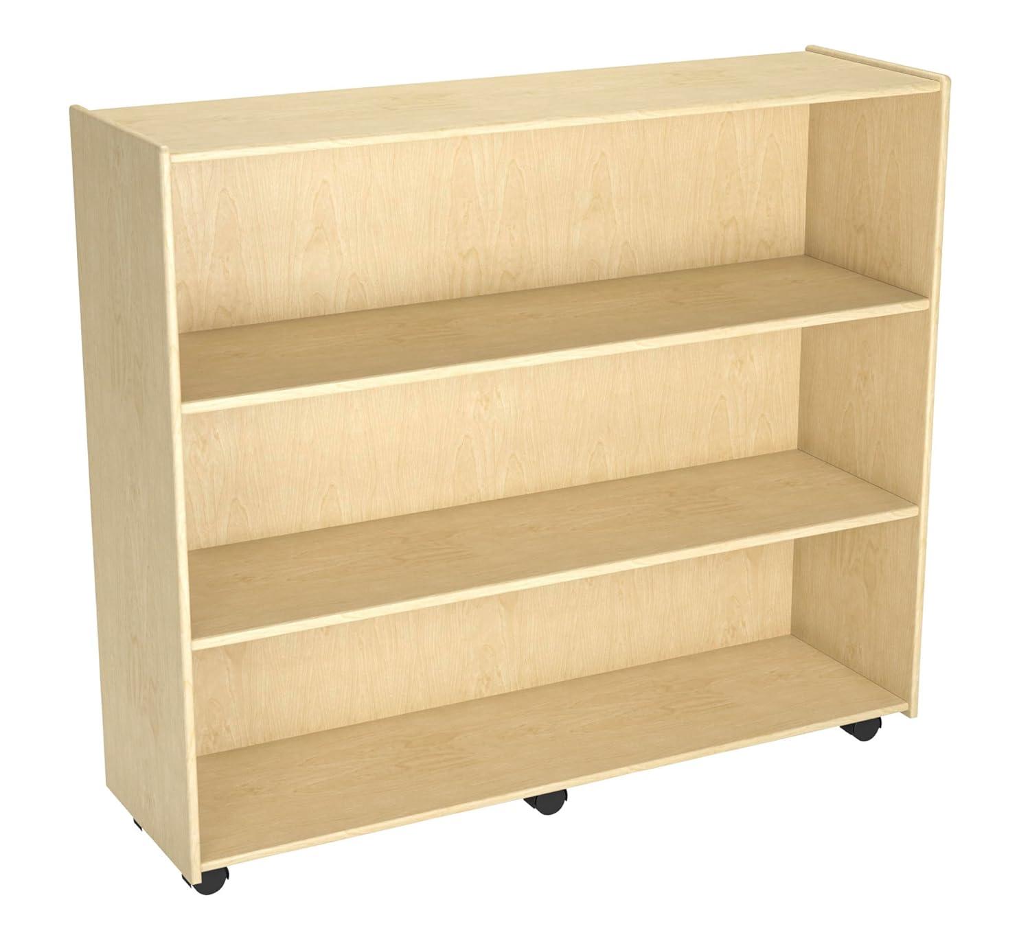 Childcraft Mobile Open Shelving Unit for Classrooms, 3-Shelf Wooden Book and Toy Organizer Bookcase, 47-3/4 x 14-1/4 x 42 Inches