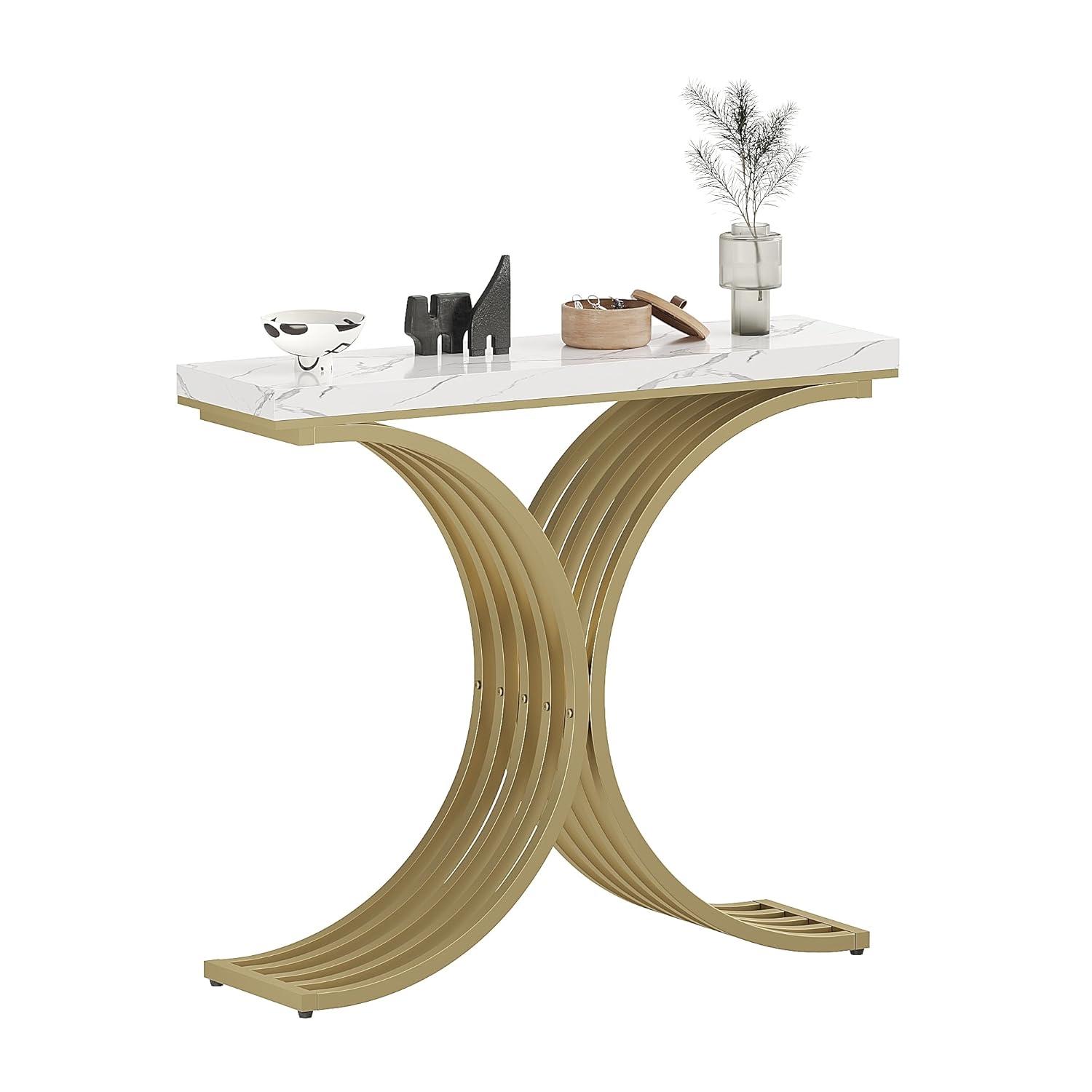 Console Table - Entryway Table for Living Room, Modern Sofa Accent Table with White Faux Marble Top