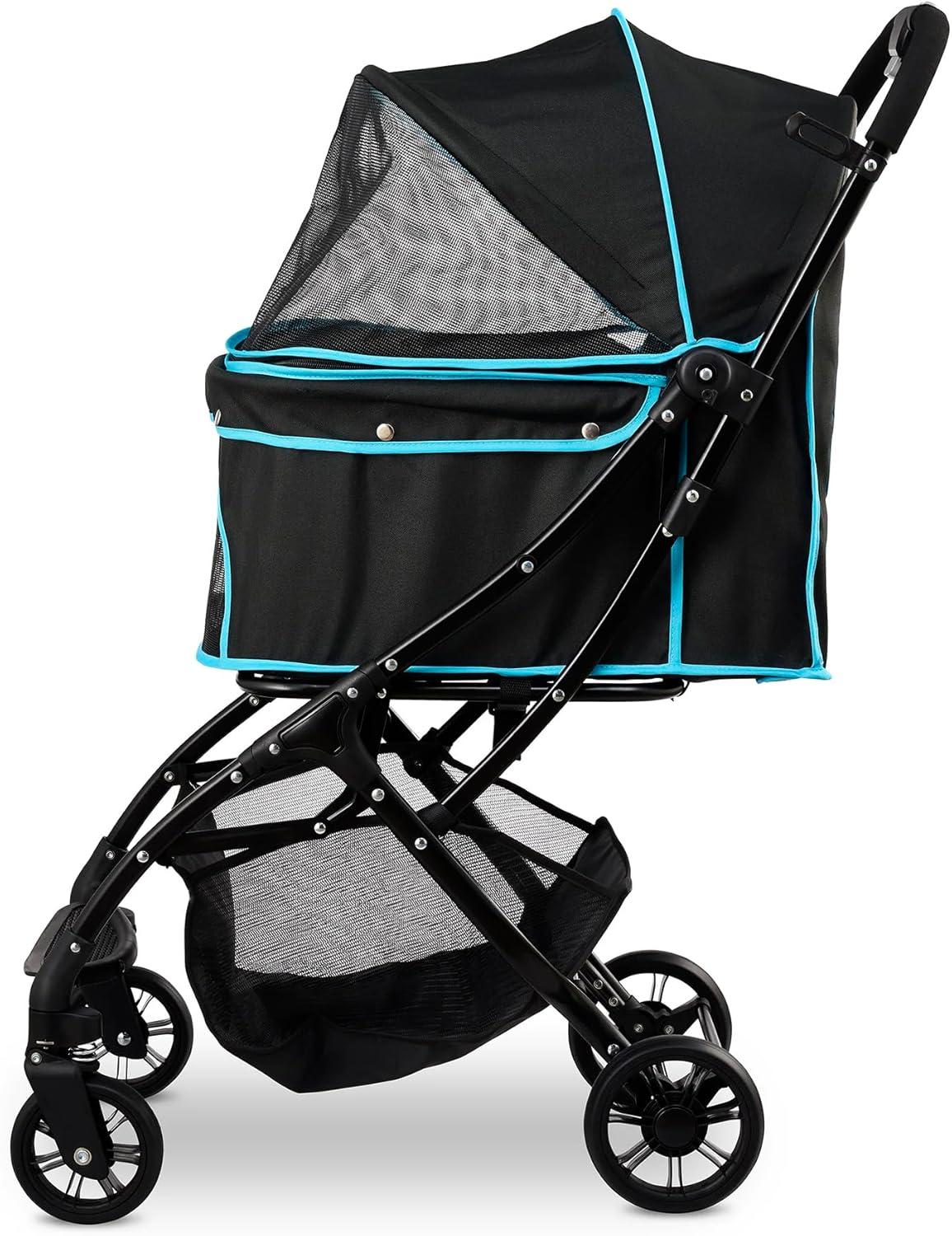 Carlson Pet Stroller, Includes 360 Degree Front Wheel Swivel, Rear Wheel Breaks, Reflective Trim, Mesh Panels, Umbrella, Mesh Canopy, Folds Easily to a Fraction of its Size, Black, Pets up to 30 lbs