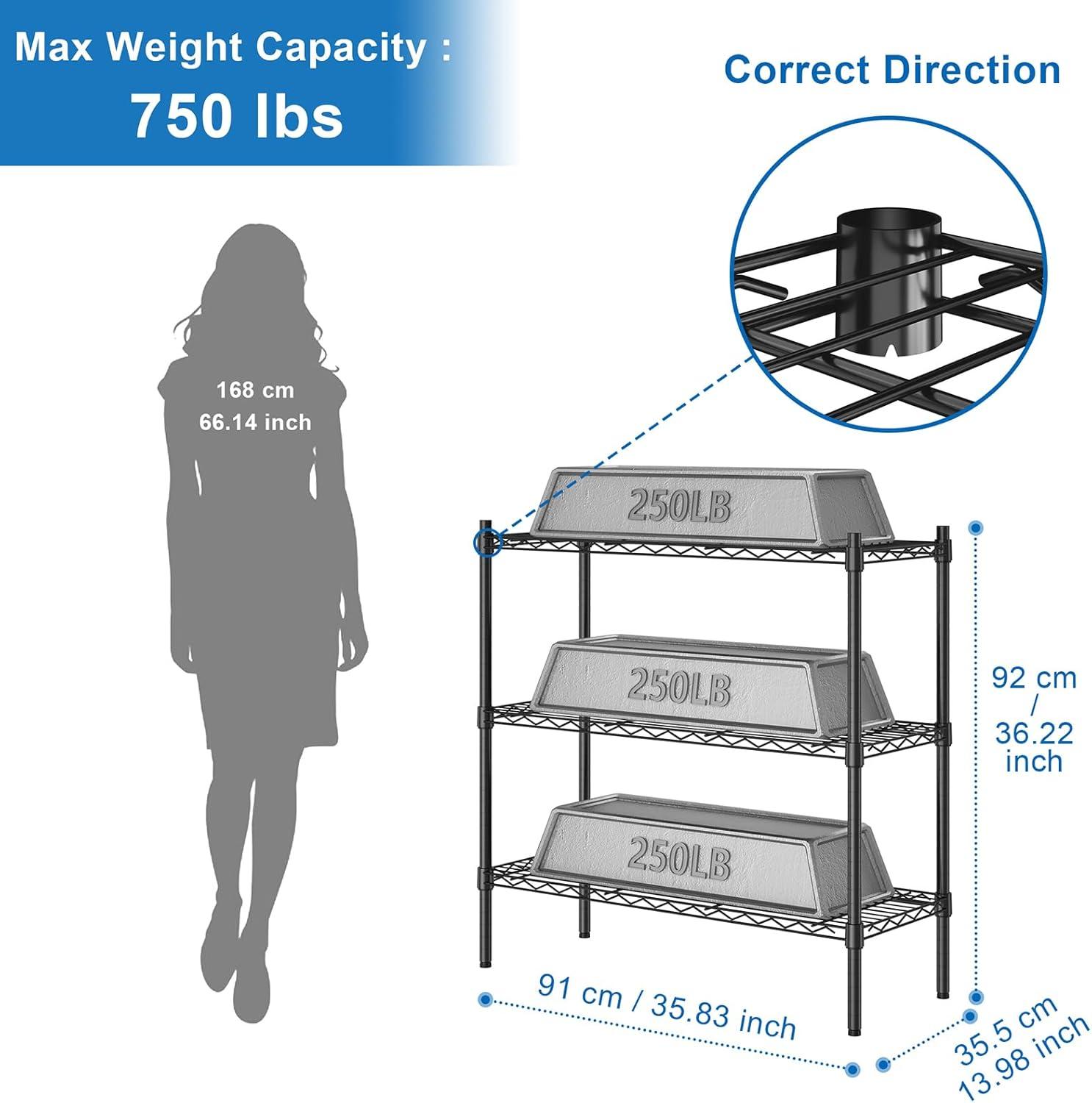 4-Tier Metal Storage Shelving, Adjustable Shelves Unit Heavy Duty Standing Shelf Organizer for Kitchen, Closet, Pantry, Garage, Bathroom, Laundry
