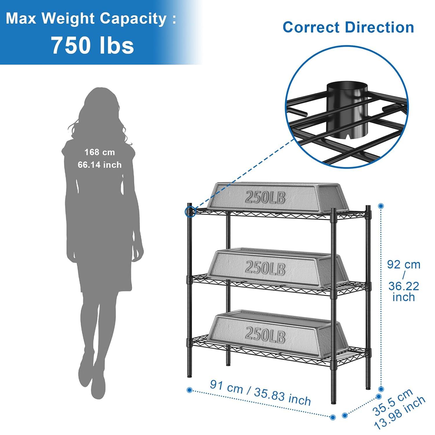 4-Tier Metal Storage Shelving, Adjustable Shelves Unit Heavy Duty Standing Shelf Organizer for Kitchen, Closet, Pantry, Garage, Bathroom, Laundry