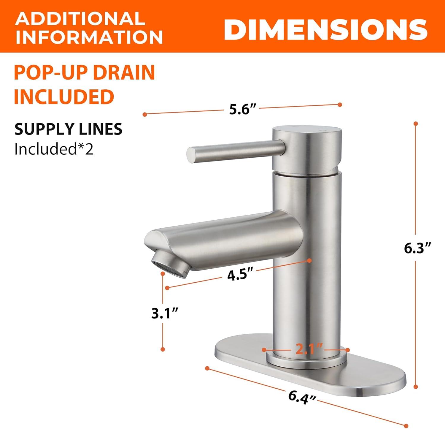 Bathroom Sink Faucet One Hole,Lavatory Tap for Basin,Matte Black Bathroom Sink Faucet with Metal Pop Up Drain Assembly， Bathroom Faucet 1 Hole with 3 Hole Deck Plate