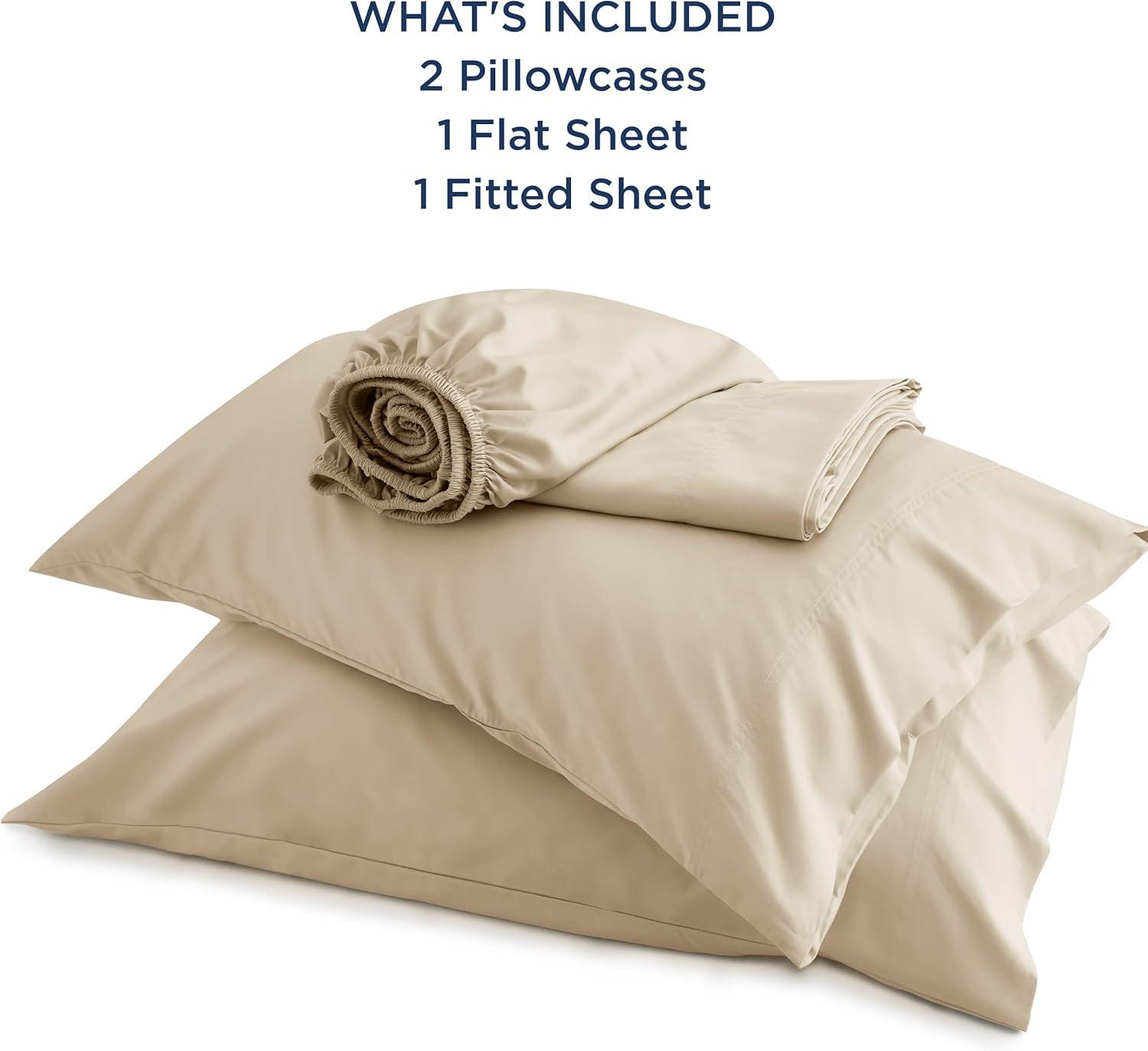 Beige King Size Bamboo Rayon Twill Weave Sheet Set