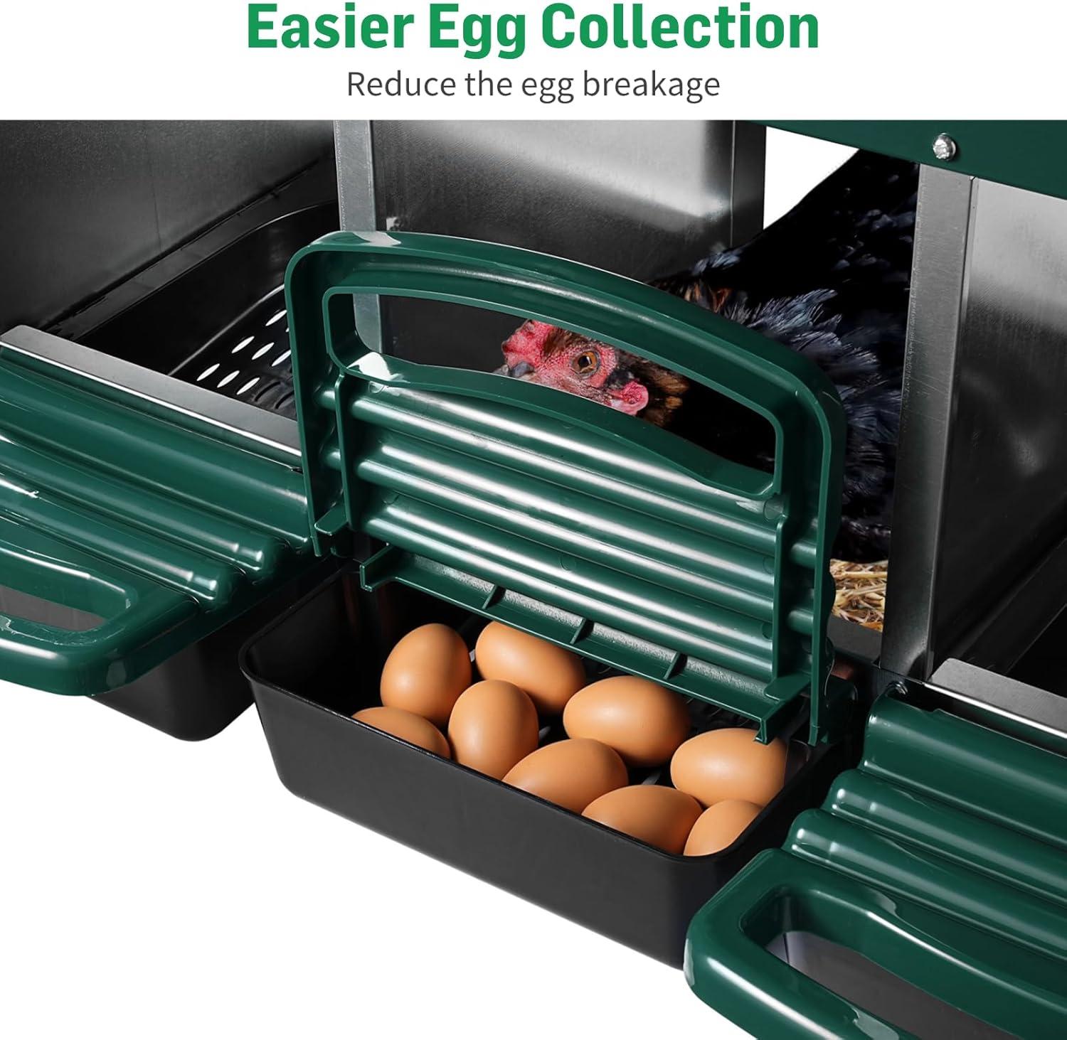 Bring Home Furniture Chicken Nesting Boxes with 3 Compartments for Laying Eggs, Galvanized Steel Hen Nesting Box with Lid Pull-Out Tray and Ventilation Design