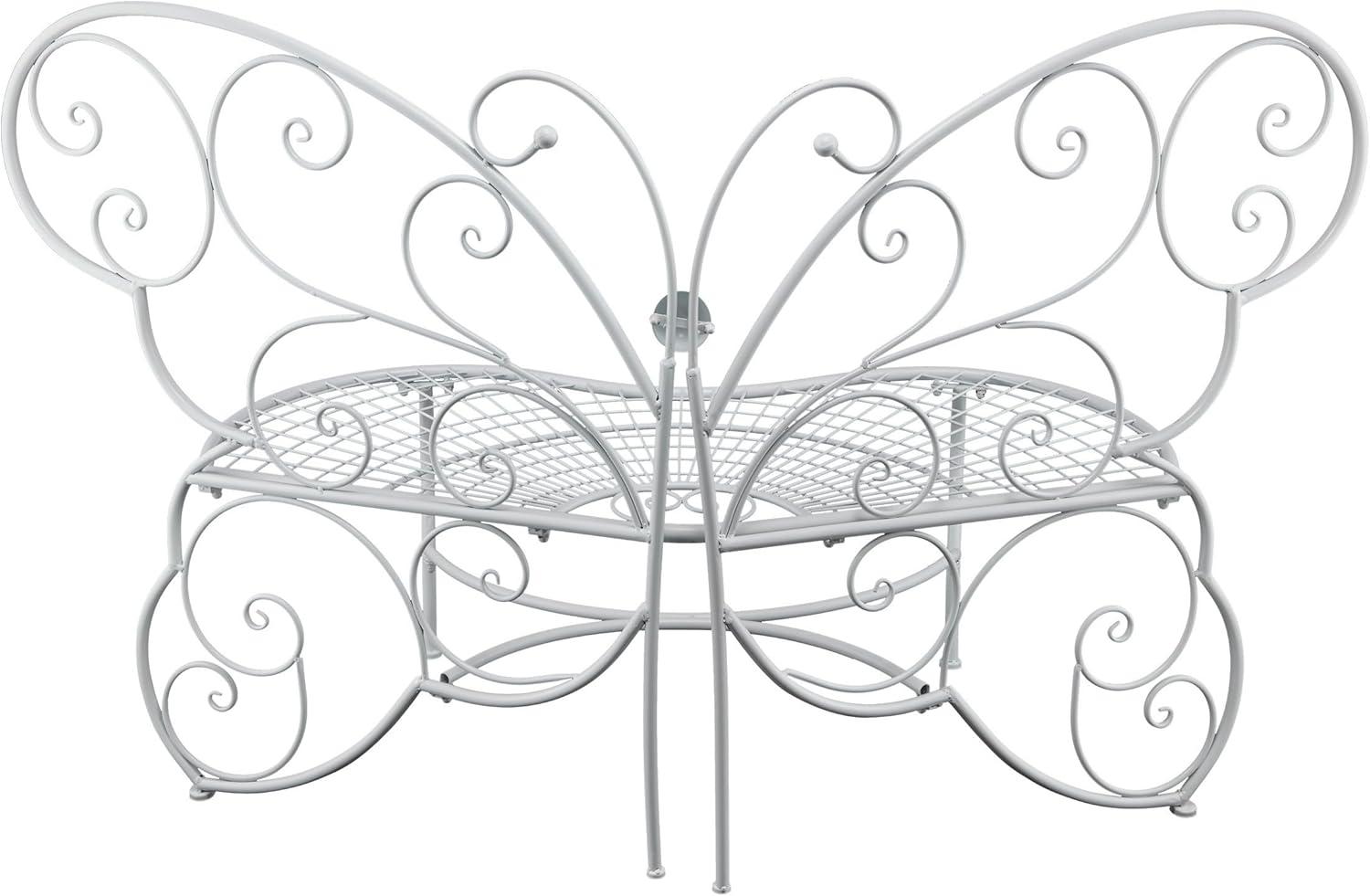 38" x 62" Metal Butterfly Outdoor Bench White - Alpine Corporation: Weather-Resistant, Garden Seating