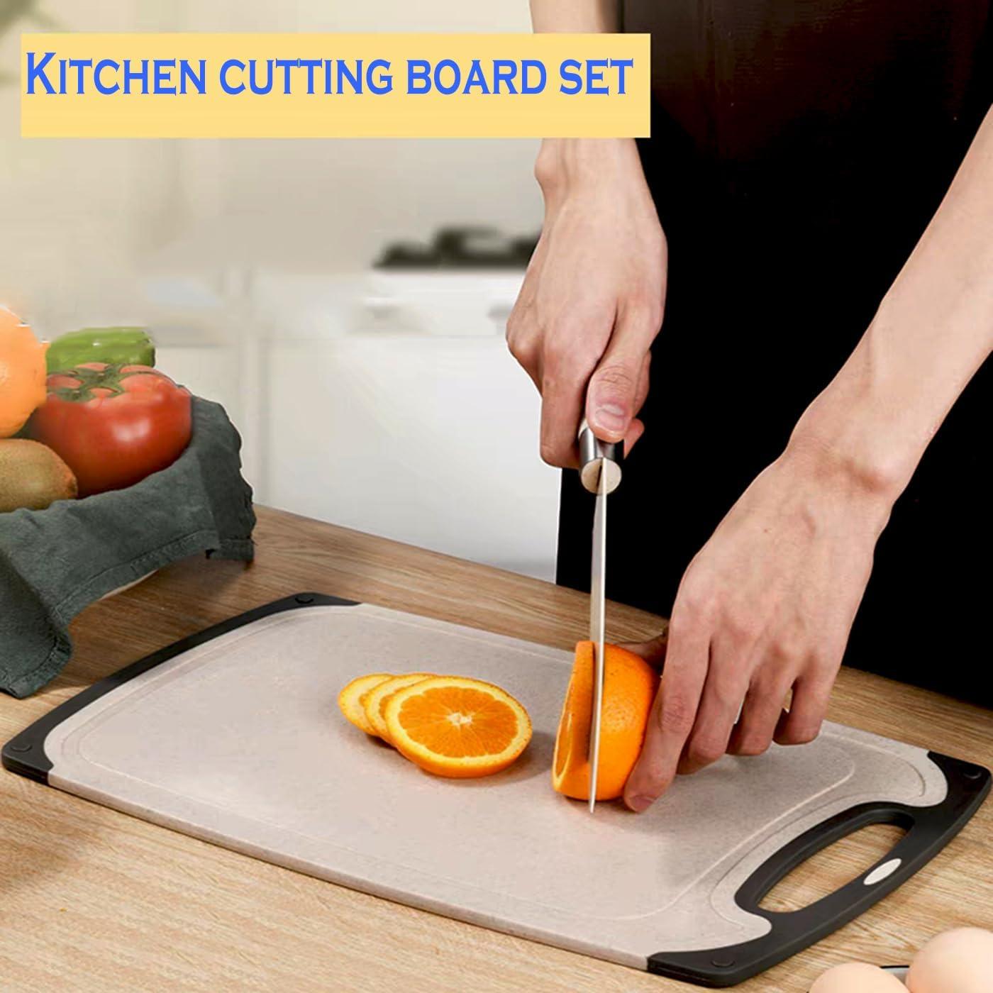 SINT Cutting Board Set of 3 for Kitchen, Plastic Chopping Board, Thick Chopping Boards for Meat, Veggies, Fruits, with Easy Grip Handle with Dishwasher Safe, White & Black