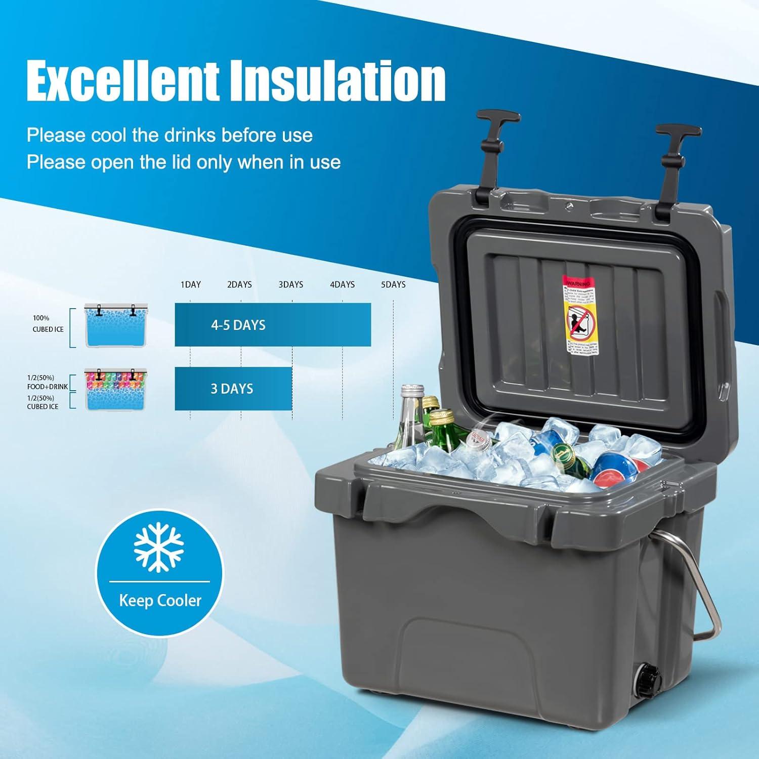 Costway 16 Quart Cooler Portable Ice Chest Leak-proof 24 Cans Ice Boxfor Camping