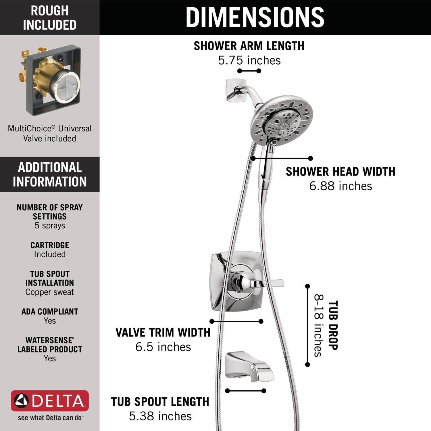 Vesna Single-Function Tub Shower Faucet Set, Shower Trim Kit with In2ition Shower Head and Valve